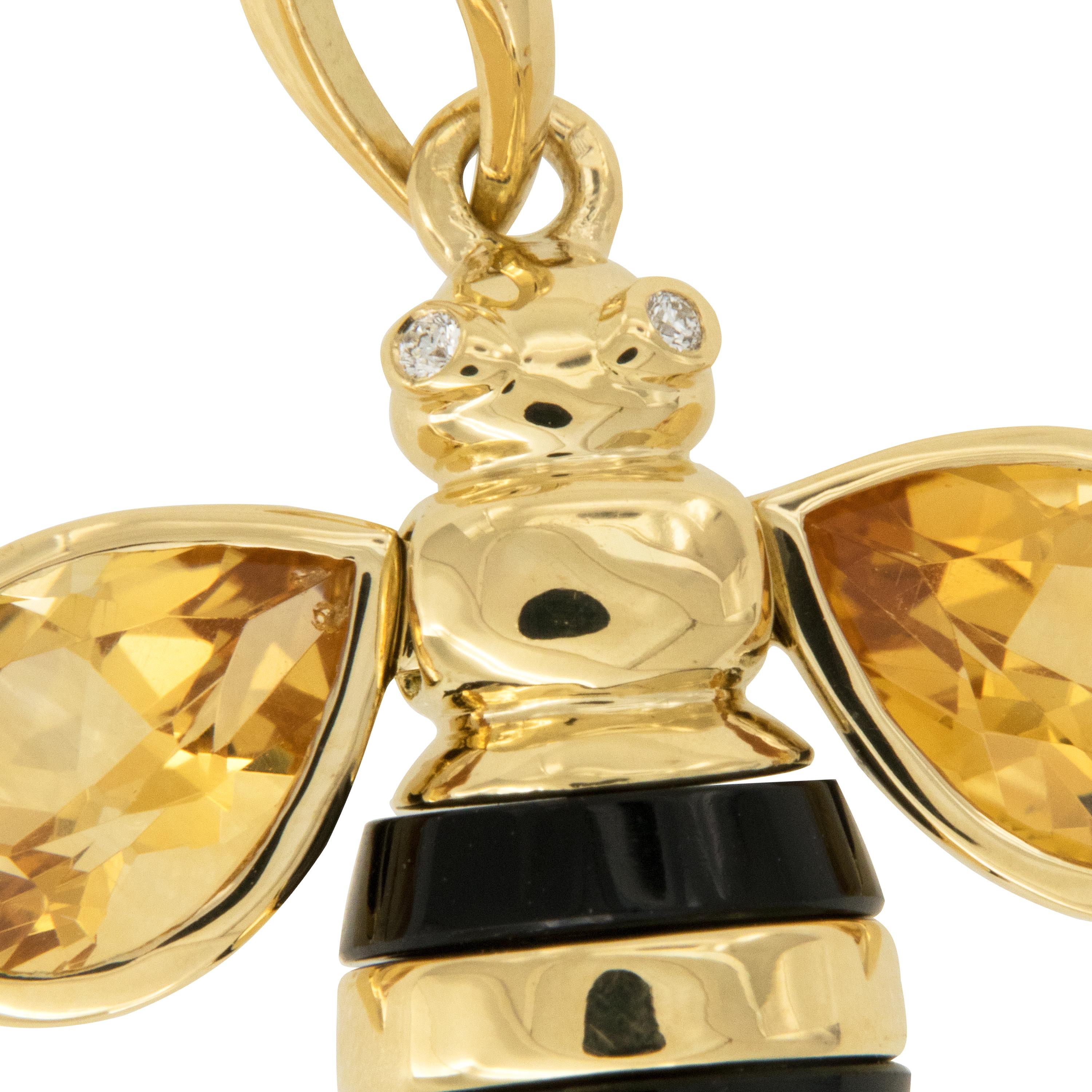 Contemporary Gumuchian 18 Karat Yellow Gold Citrine Diamond Honeybee Pendant Charm For Sale