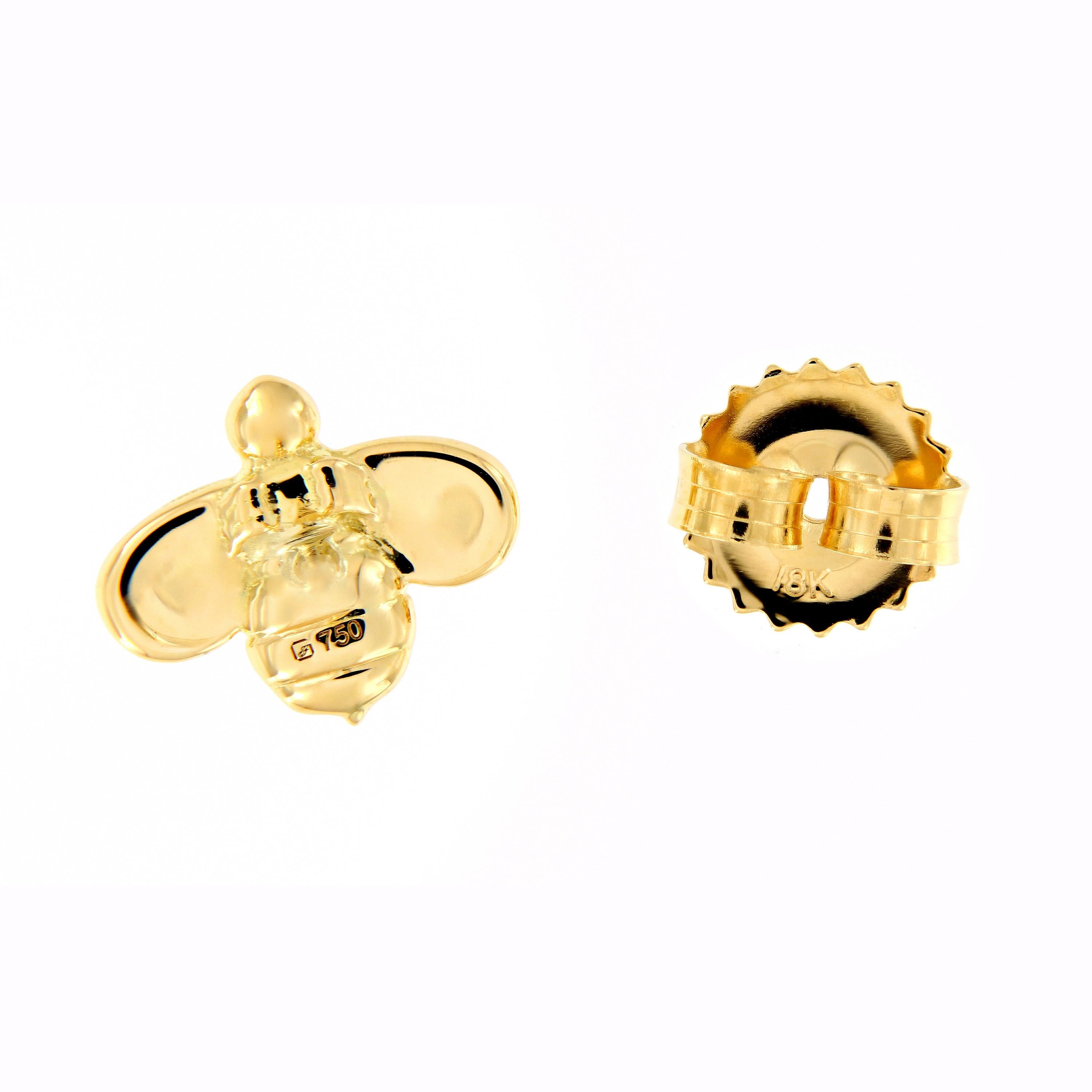 These sweet little earrings are crafted in 18k yellow gold with friction posts and backs. Earrings from the Honeybee “B” Collection by Gumuchian. The Gumuchian ladies have been as busy as worker bees to produce the “B” collection as an homage to the