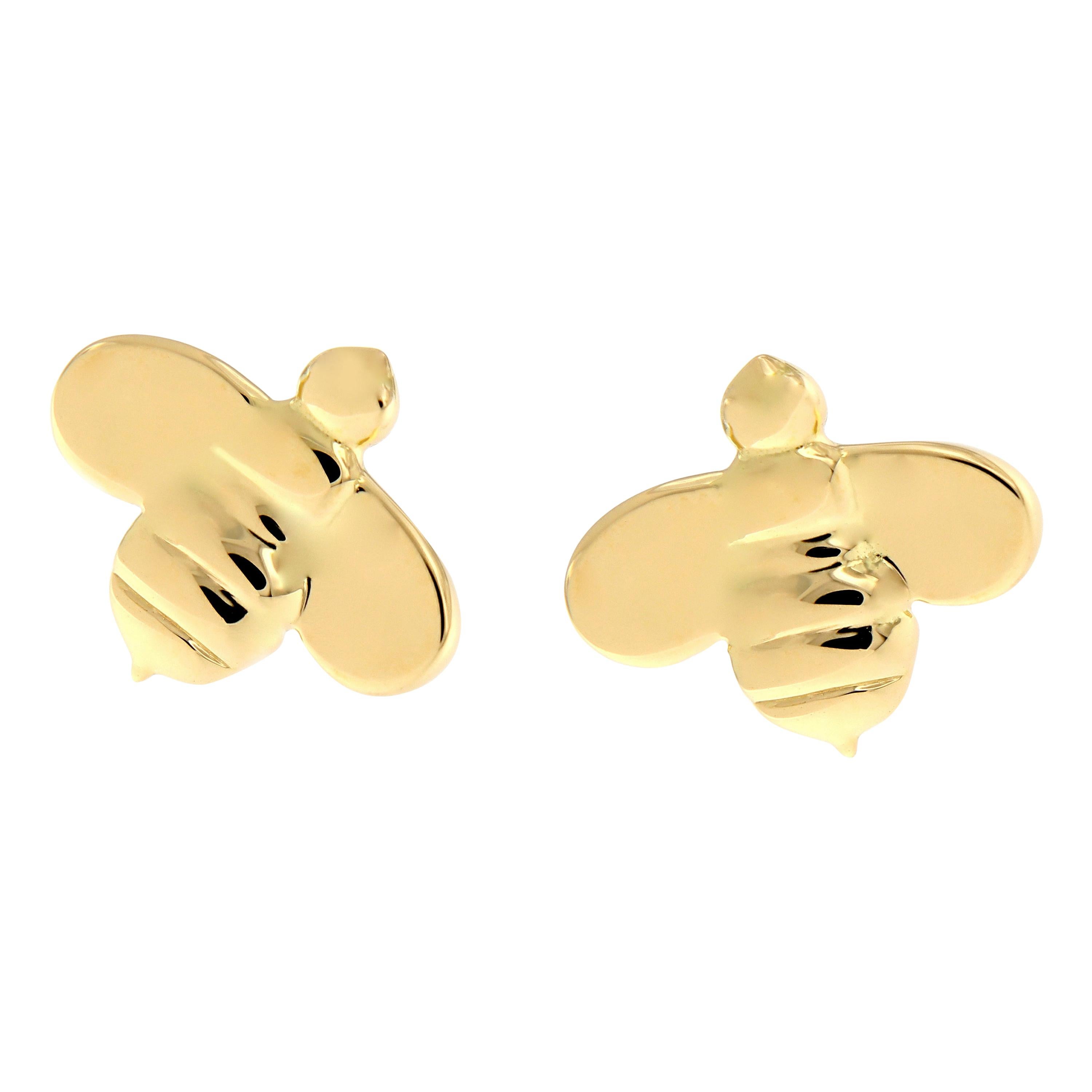 Gumuchian 18 Karat Yellow Gold Honeybee “B” Stud Earrings For Sale
