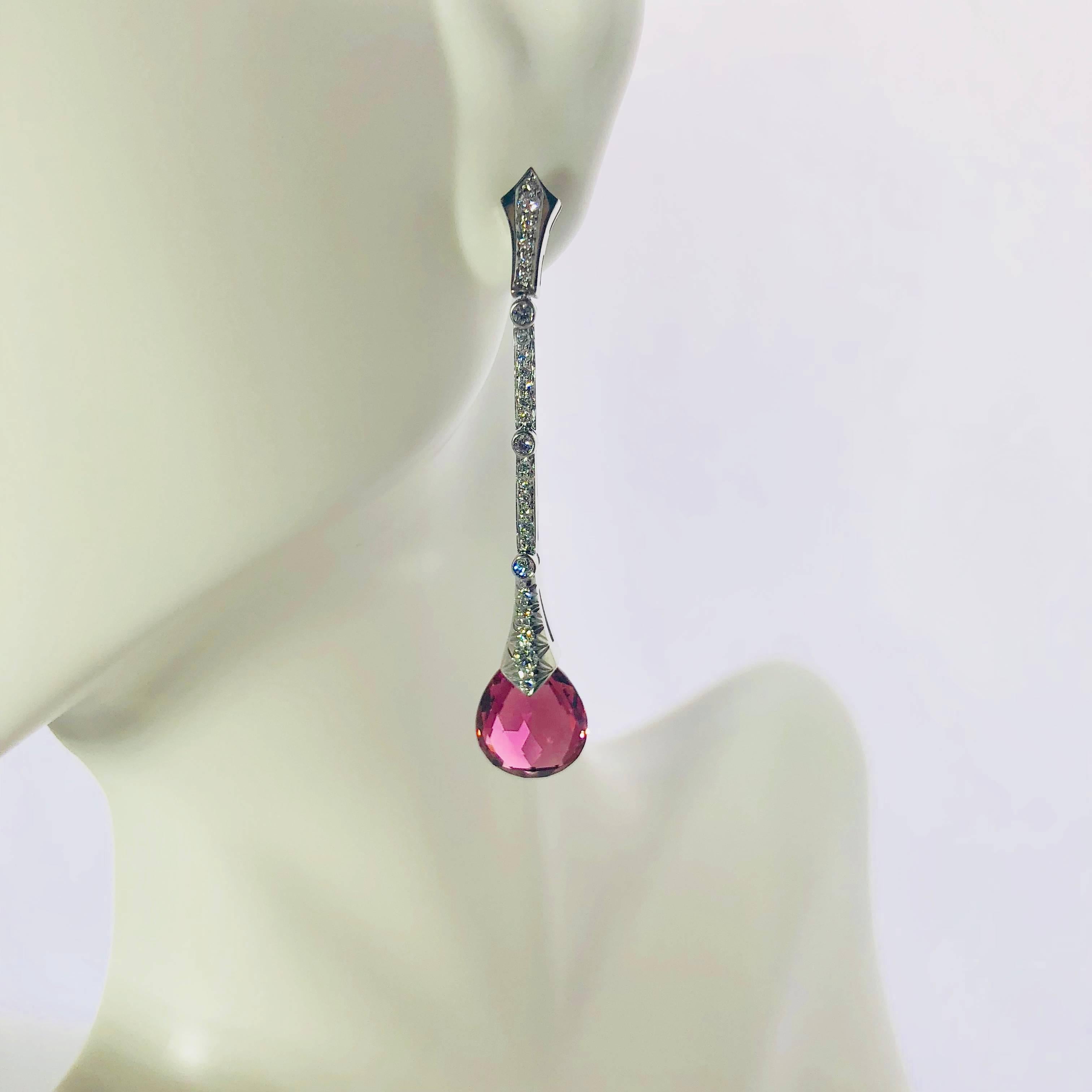 Modern Gumuchian Diamond Pink Tourmaline Stiletto Earrings