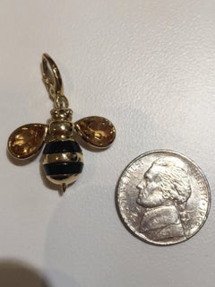 Gumuchian Honeybee “B” 18 Karat Gold Diamond Worker Bee Pendant Necklace -Brandy