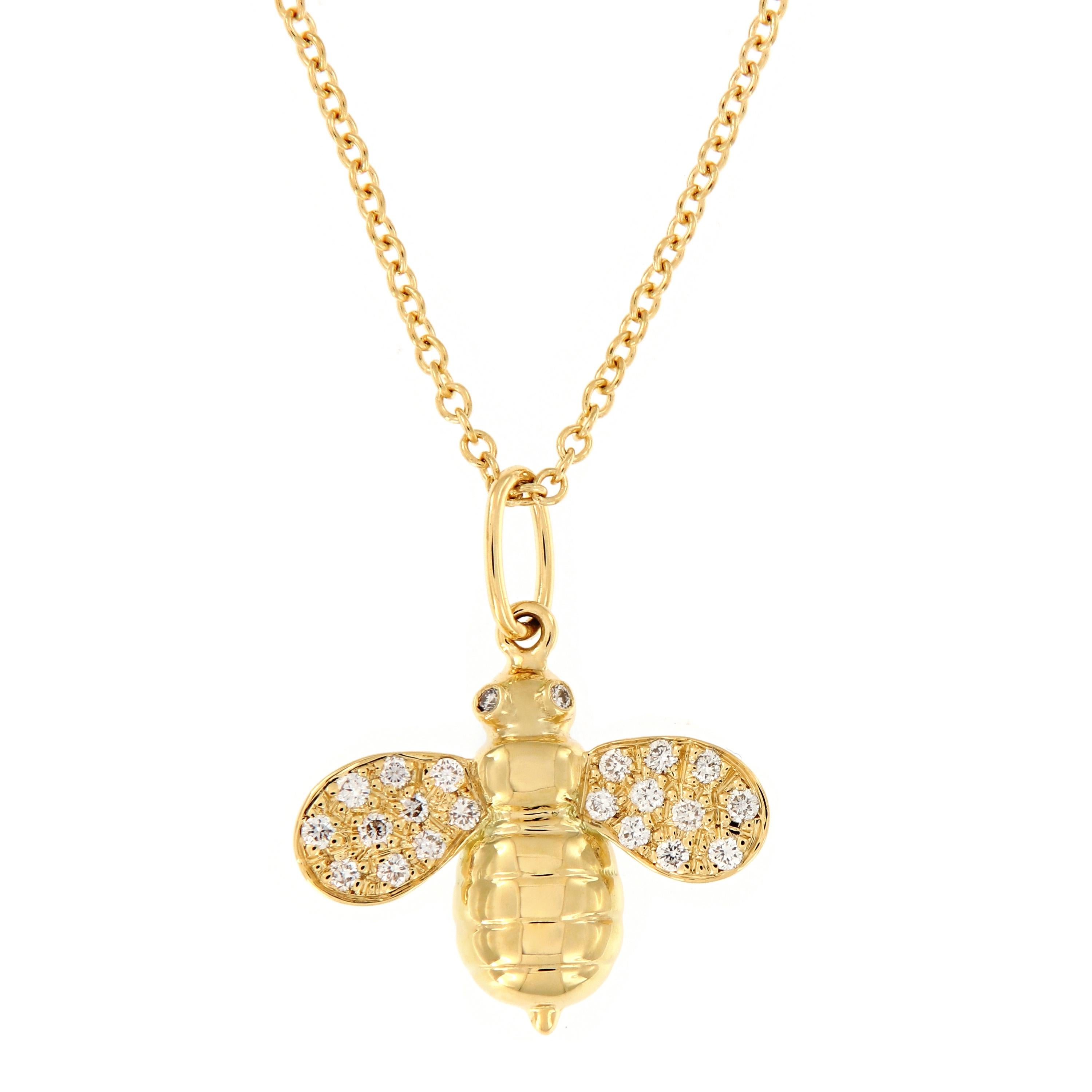 Gumuchian Honeybee “B” 18 Karat Gold Diamond Worker Bee Pendant Necklace