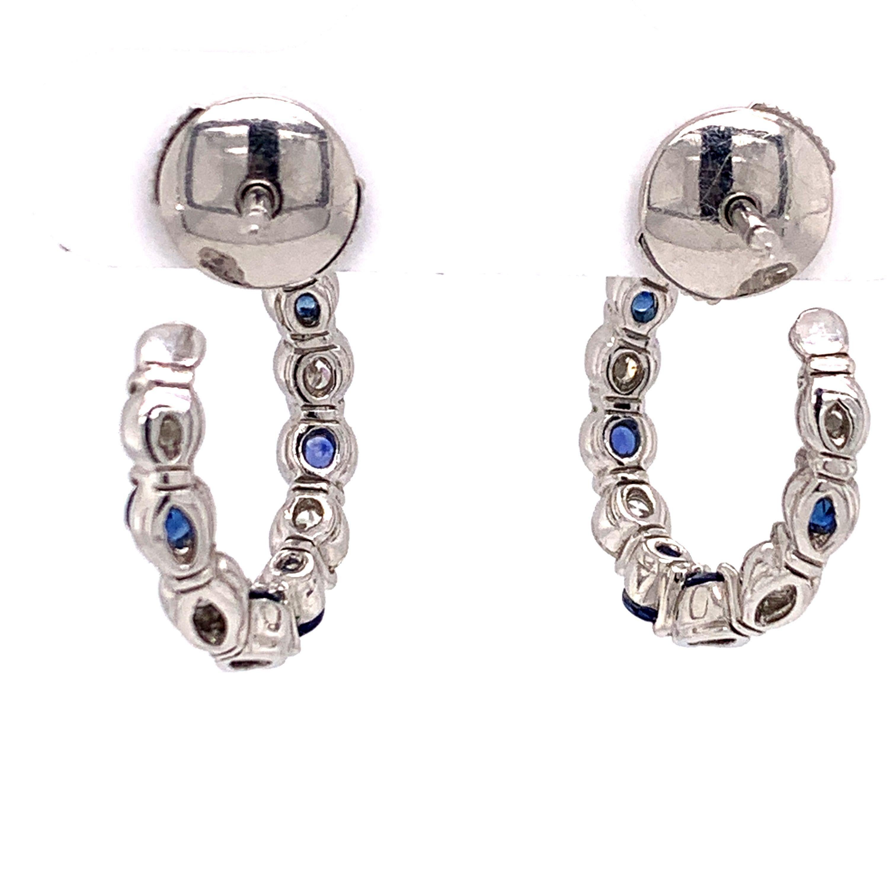 Gumuchian New Moon .90 Carat Diamond and Blue Sapphire Platinum Hoop Earrings In Excellent Condition In Guilford, CT