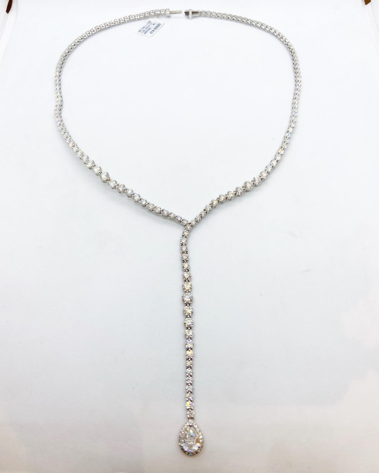 Women's or Men's Gumuchian Platinum & Diamond 15.55Ct. Cascade Necklace with .94Ct. Pear Diamond For Sale