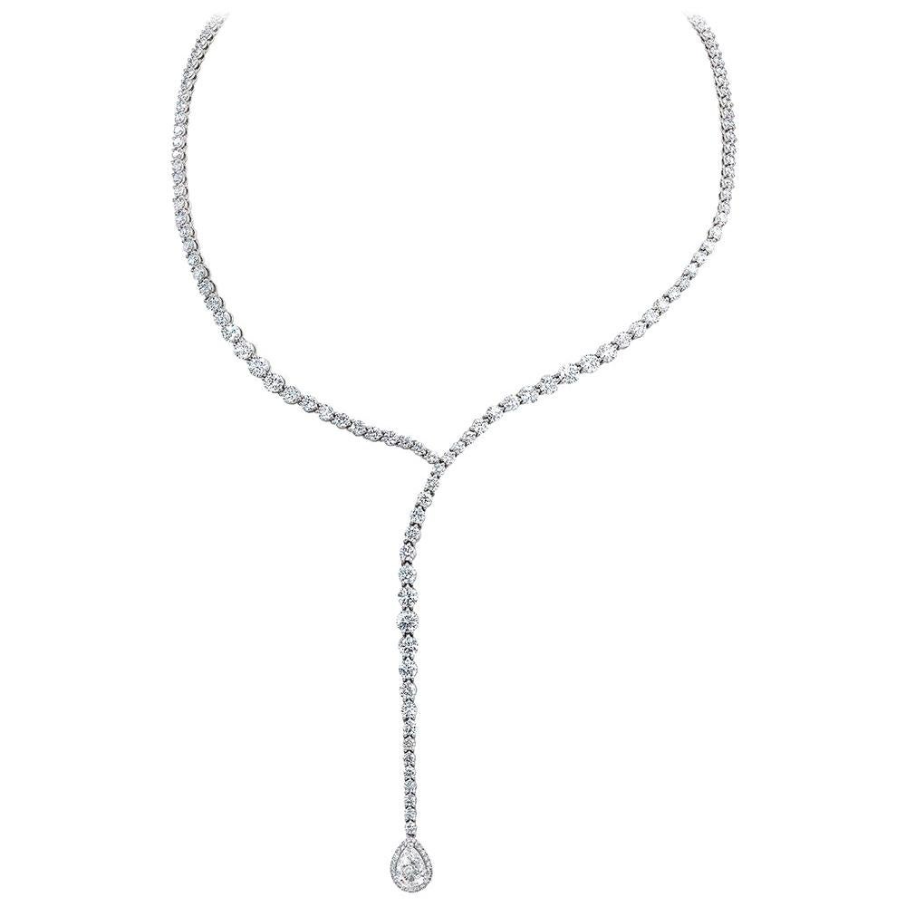 Platin & Diamant 15,55 Karat Kaskaden-Halskette mit 0,94 Karat Birnenförmiger Diamant