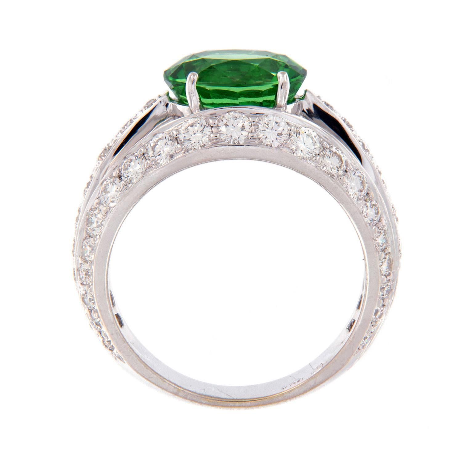 Oval Cut Gumuchian Tsavorite Diamond Gold Luna Ring