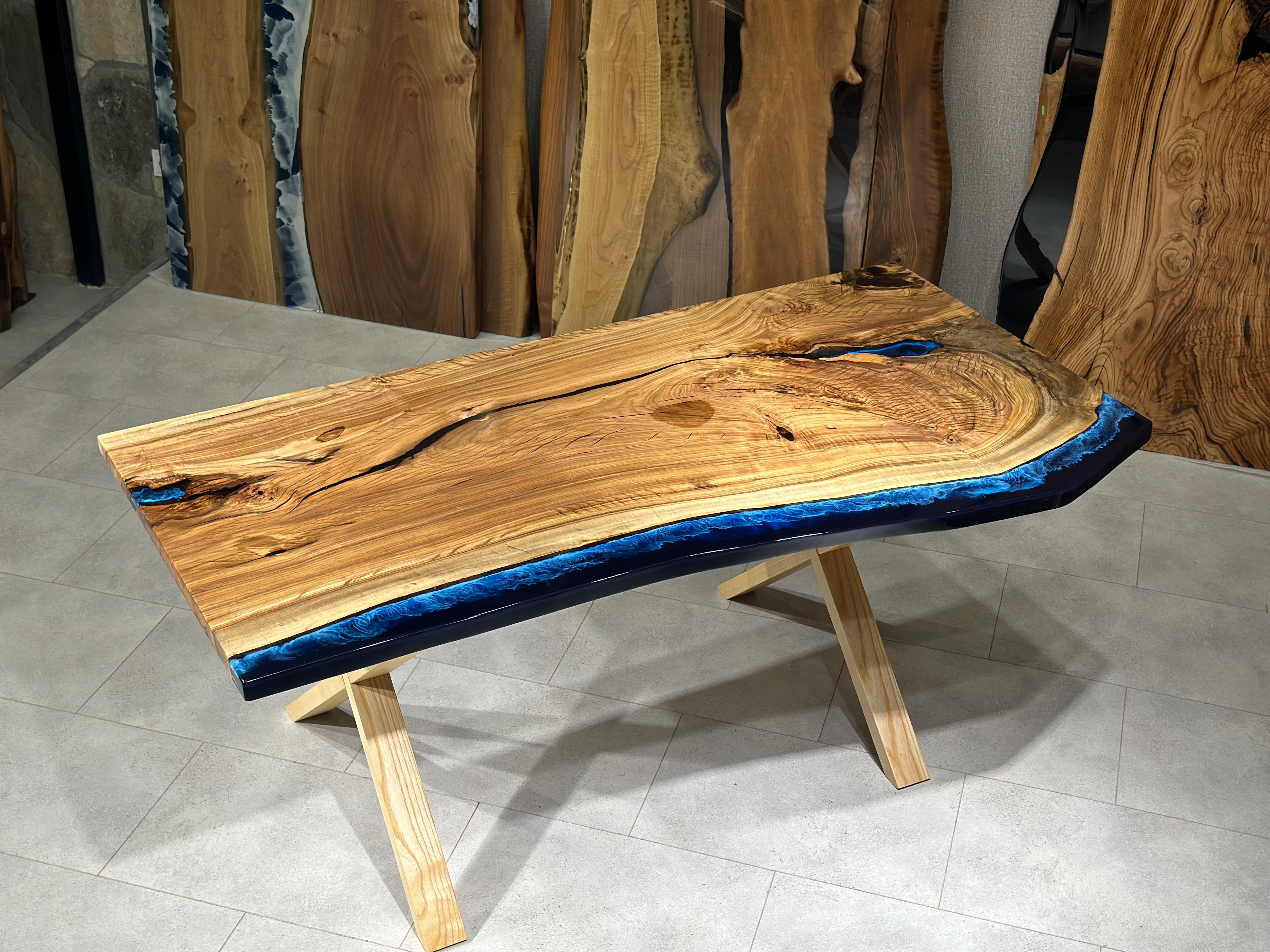 Gumwood Epoxy Resin Live Edge Dining Table (In Stock) For Sale 3