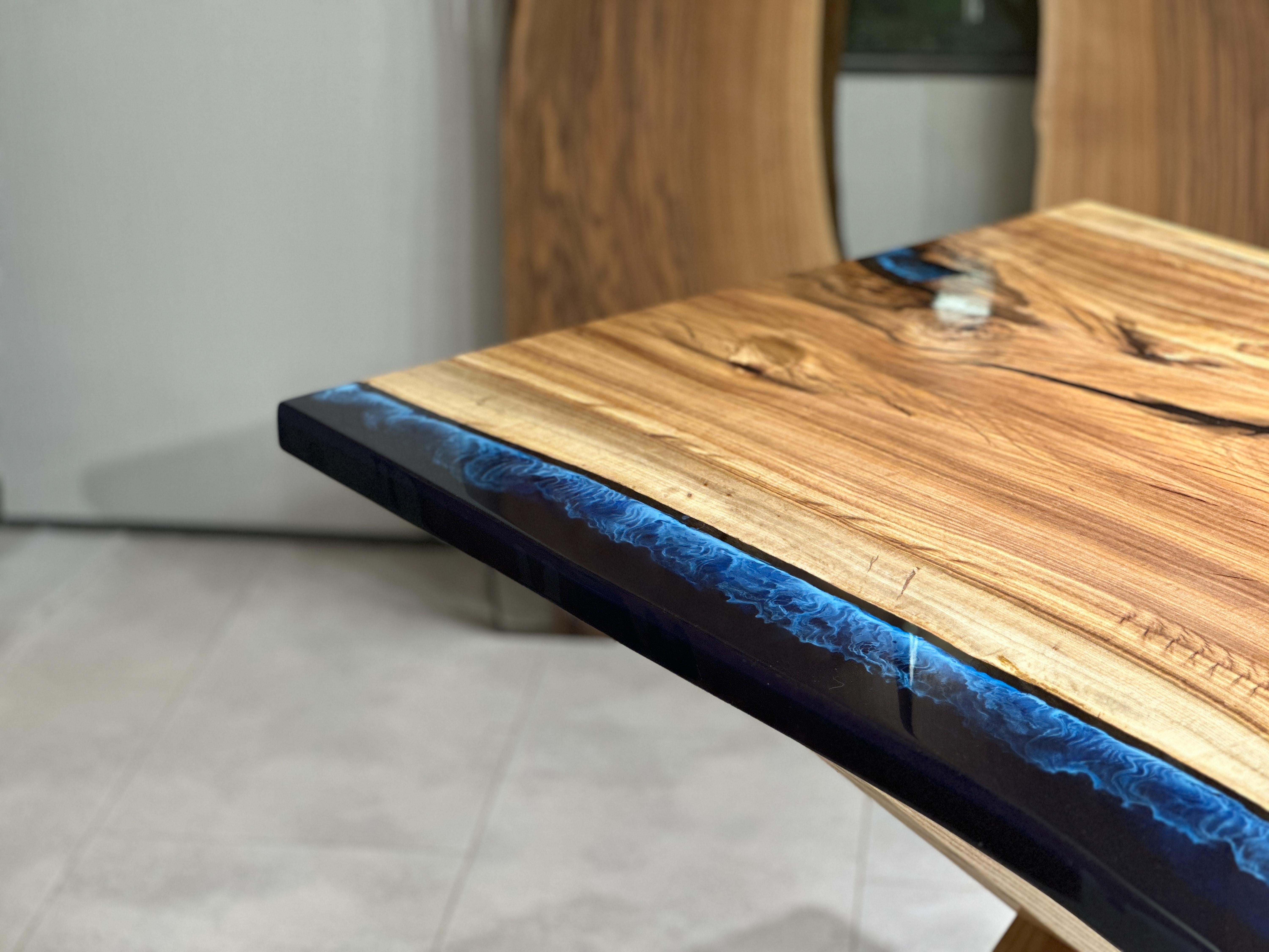 Turkish Gumwood Epoxy Resin Live Edge Dining Table (In Stock) For Sale