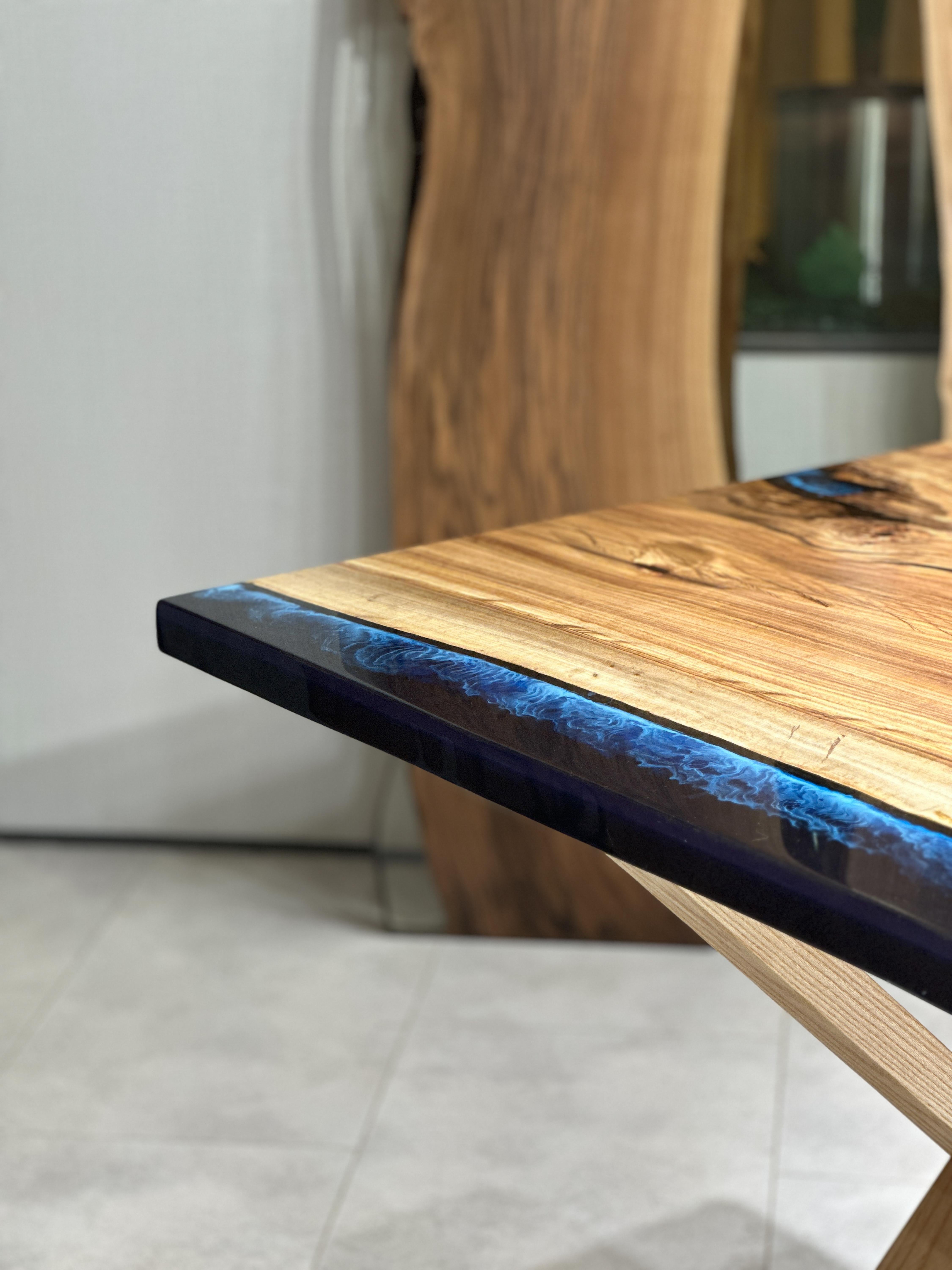 Welded Gumwood Epoxy Resin Live Edge Dining Table (In Stock) For Sale