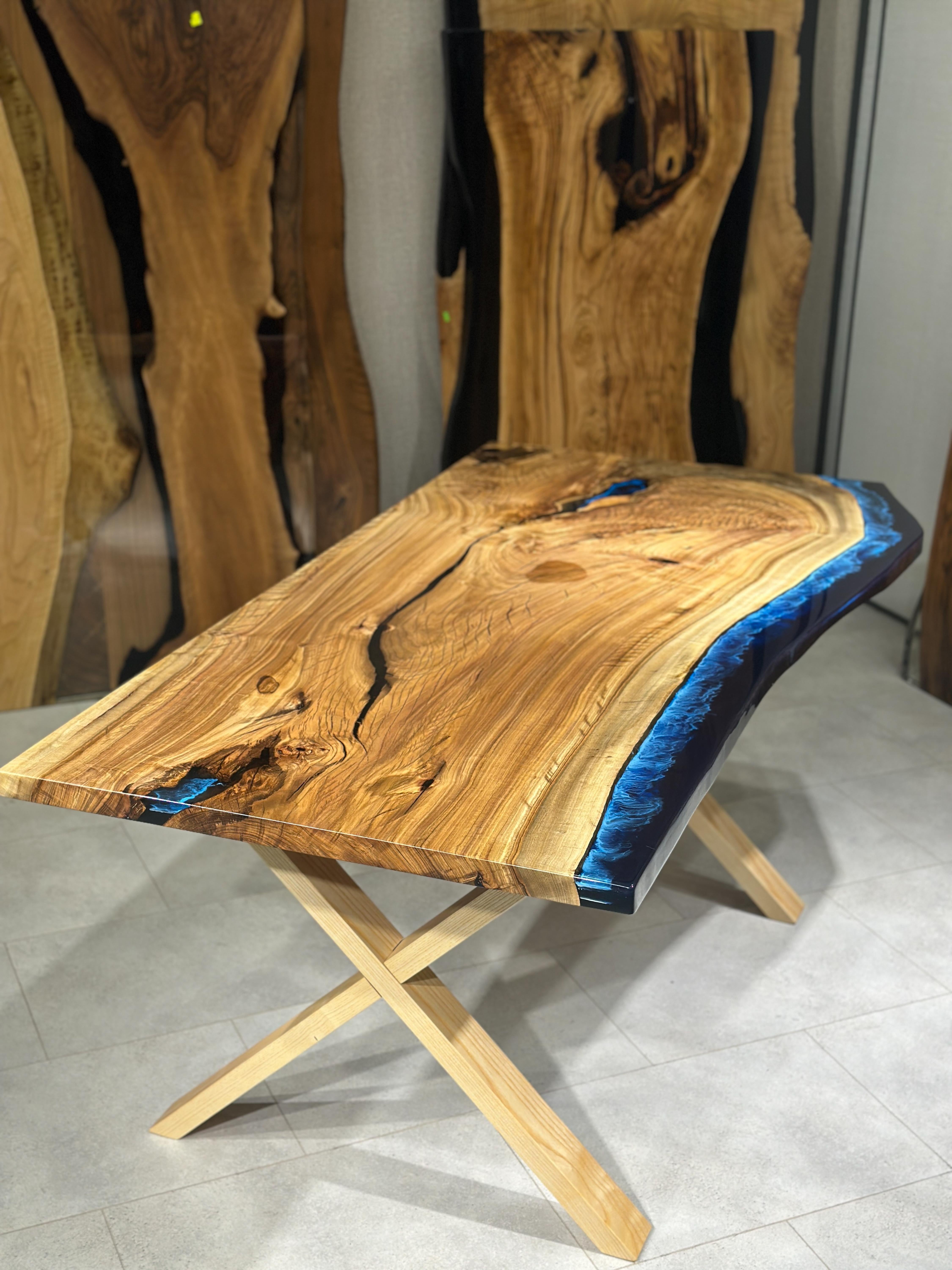 Contemporary Gumwood Epoxy Resin Live Edge Dining Table (In Stock) For Sale
