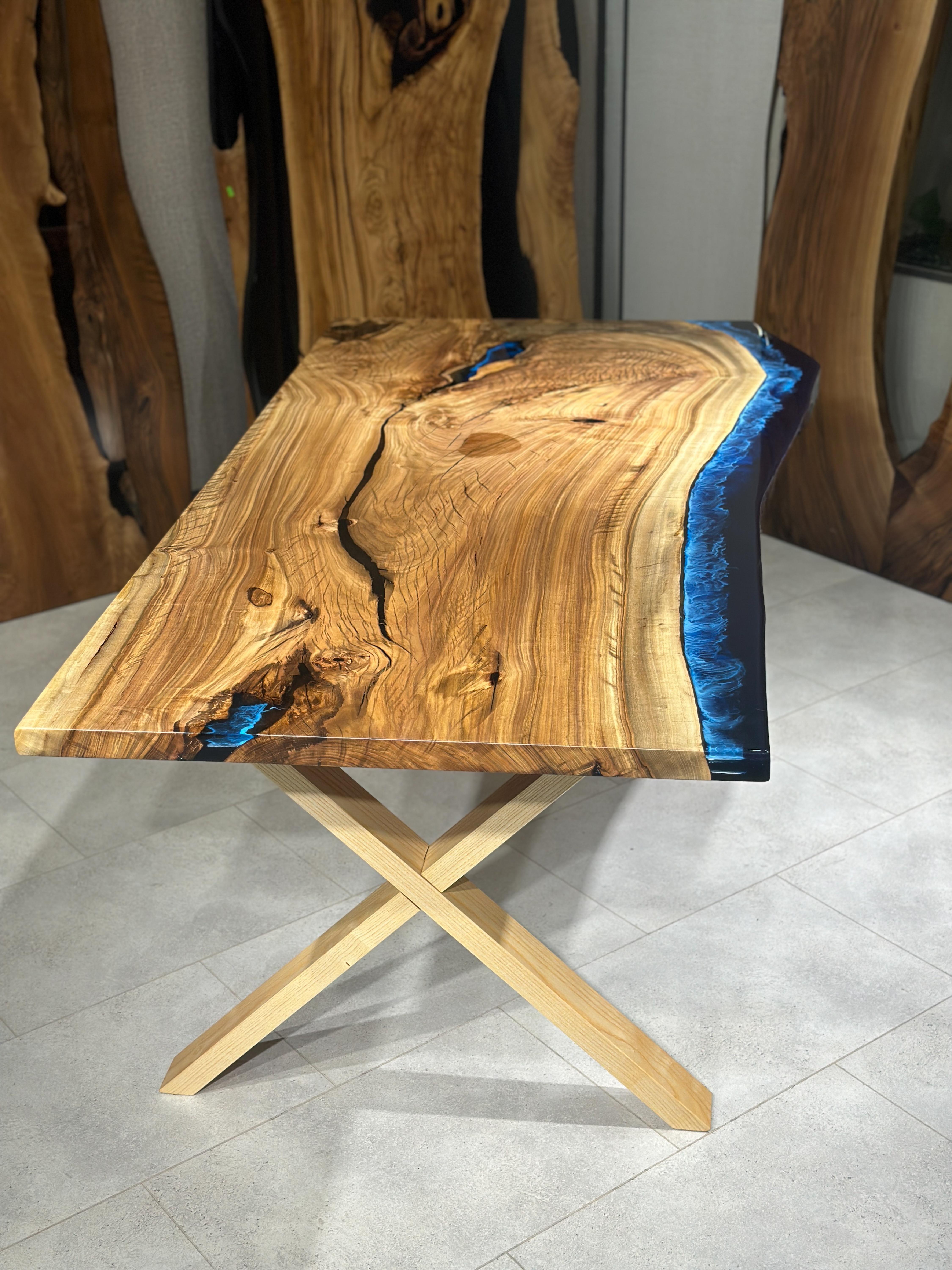Gumwood Epoxy Resin Live Edge Dining Table (In Stock) For Sale 1