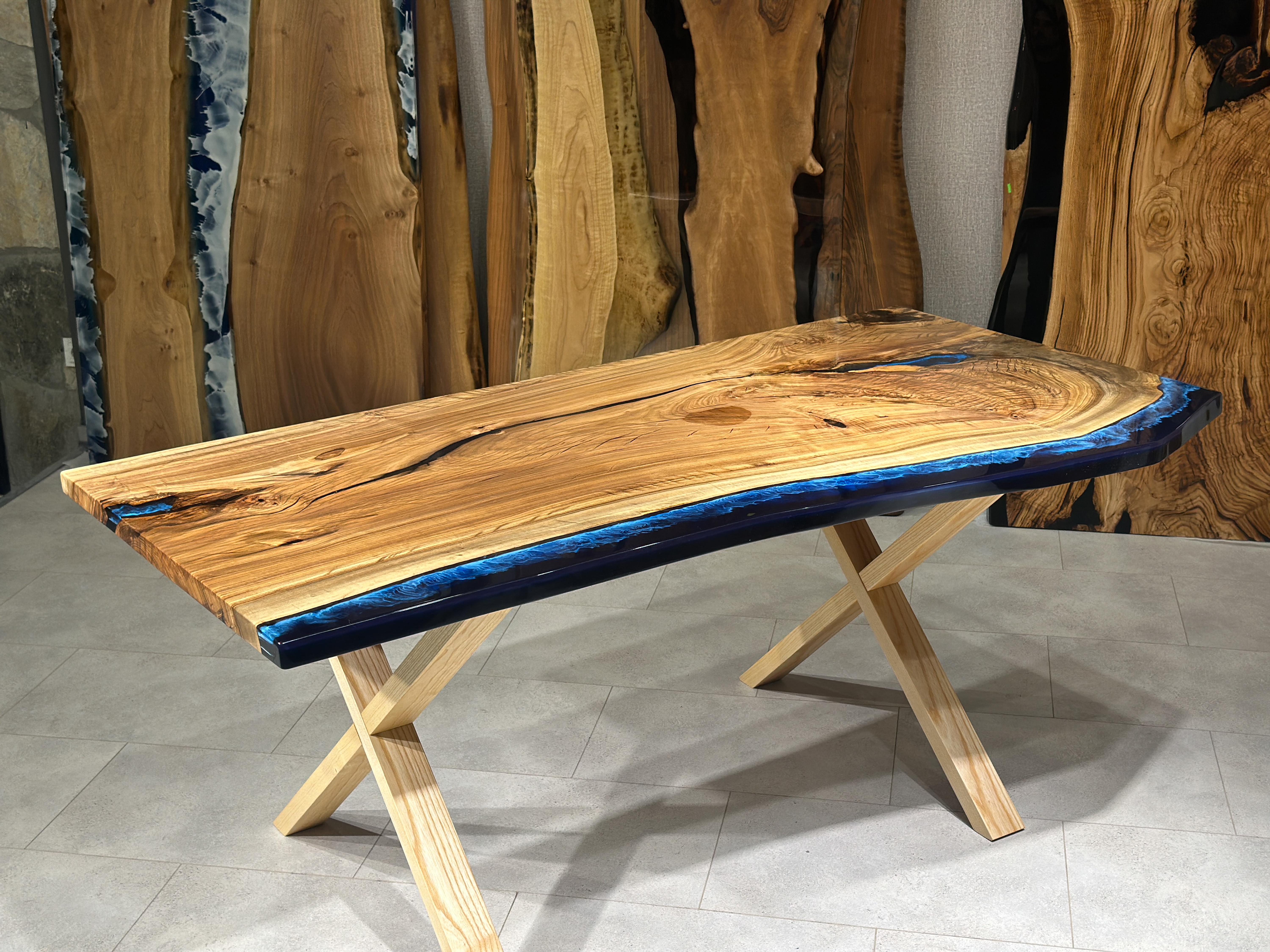 Gumwood Epoxy Resin Live Edge Dining Table (In Stock) For Sale 2