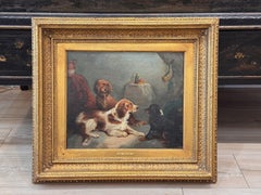 “Gun Dogs After a Day’s Sport” oil on canvas by George Armfield (1808–1893)