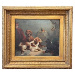 “Gun Dogs After a Day’s Sport” oil on canvas by George Armfield (1808–1893)