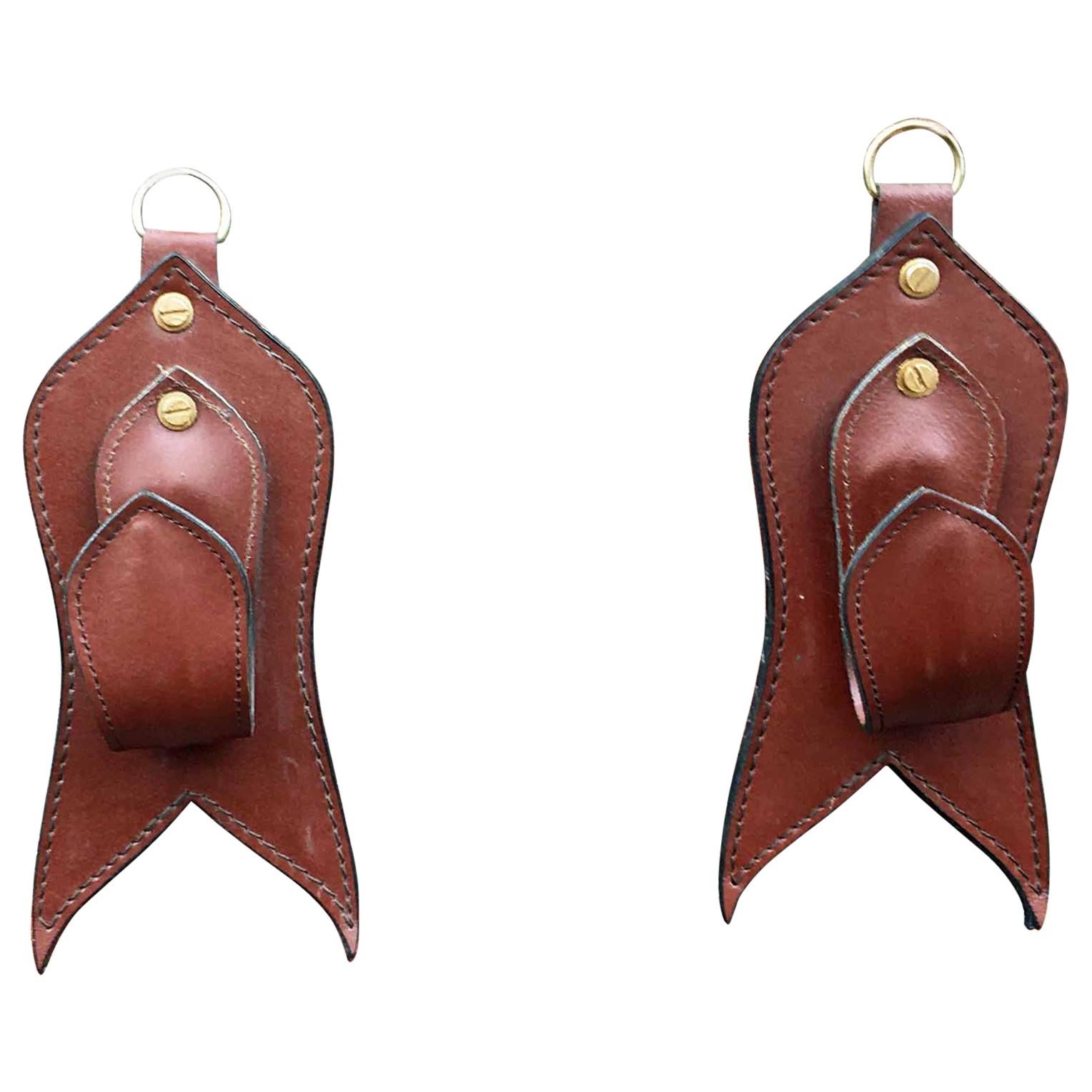 Gun Holder or 2 Leather Paterns in the Style of Jacques Adnet, circa 1950-1960 For Sale