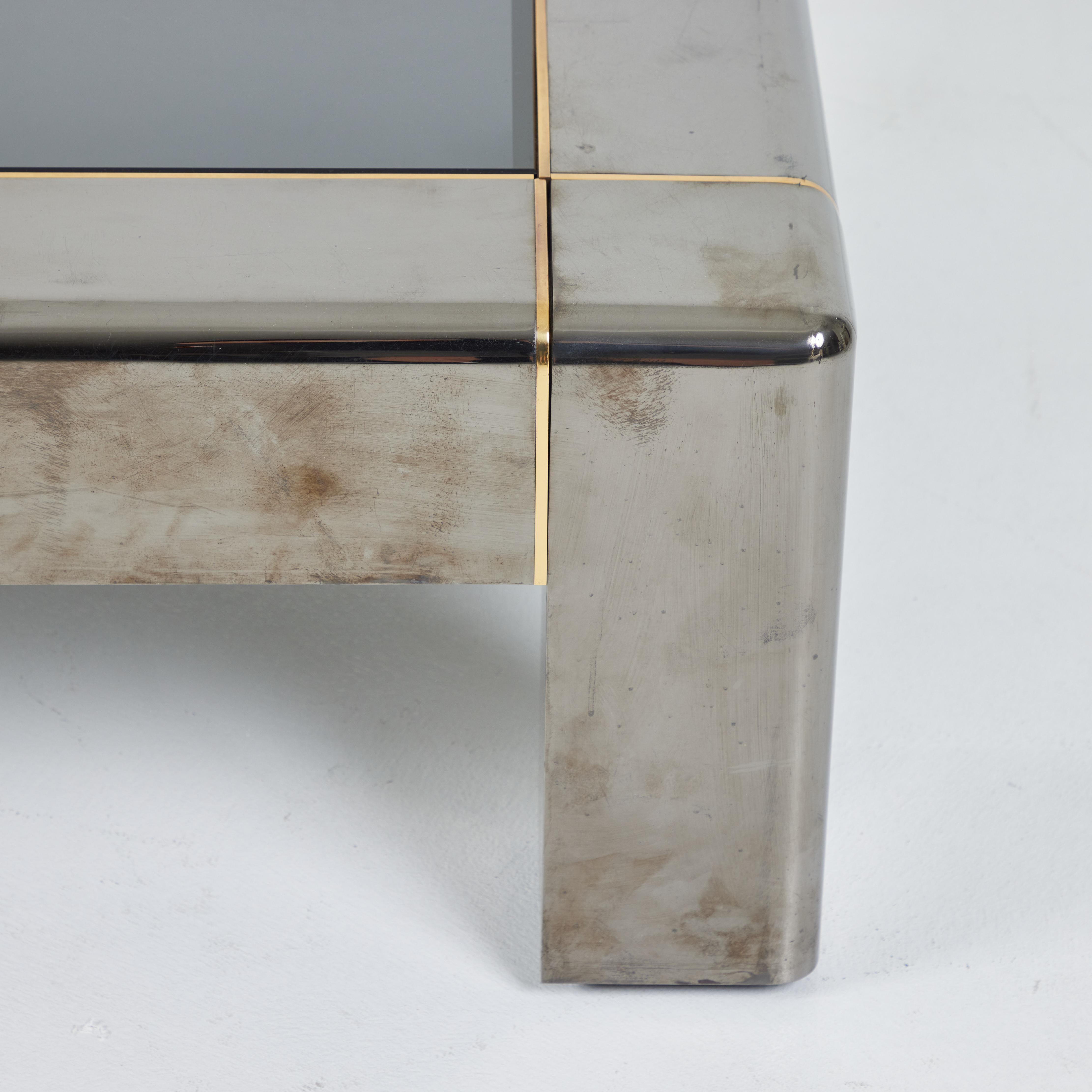 Mid-Century Modern Gun Metal and Brass Coffee Table with Glass Top, Karl Springer For Sale