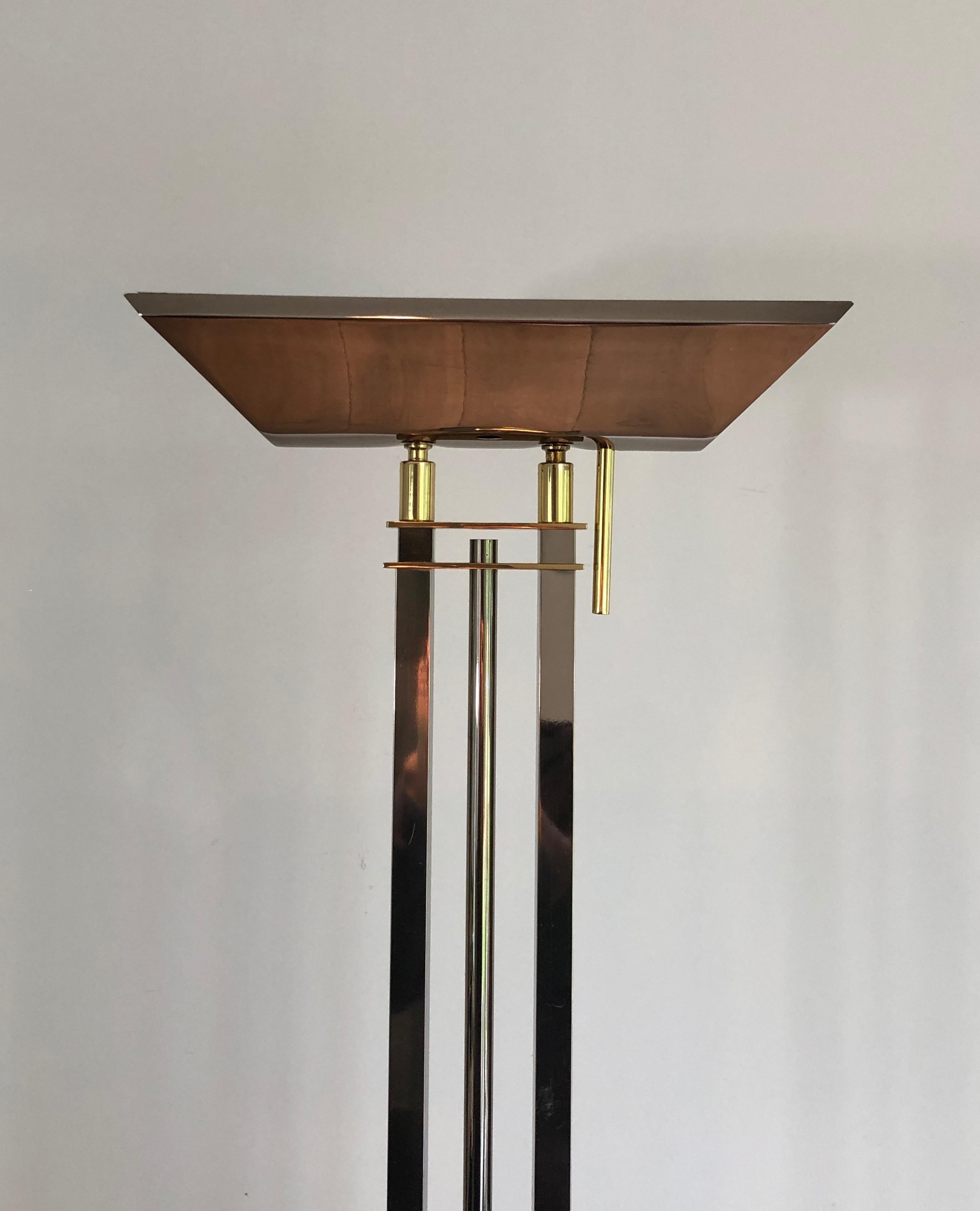 French Gun Metal and Brass Floor Lamp For Sale