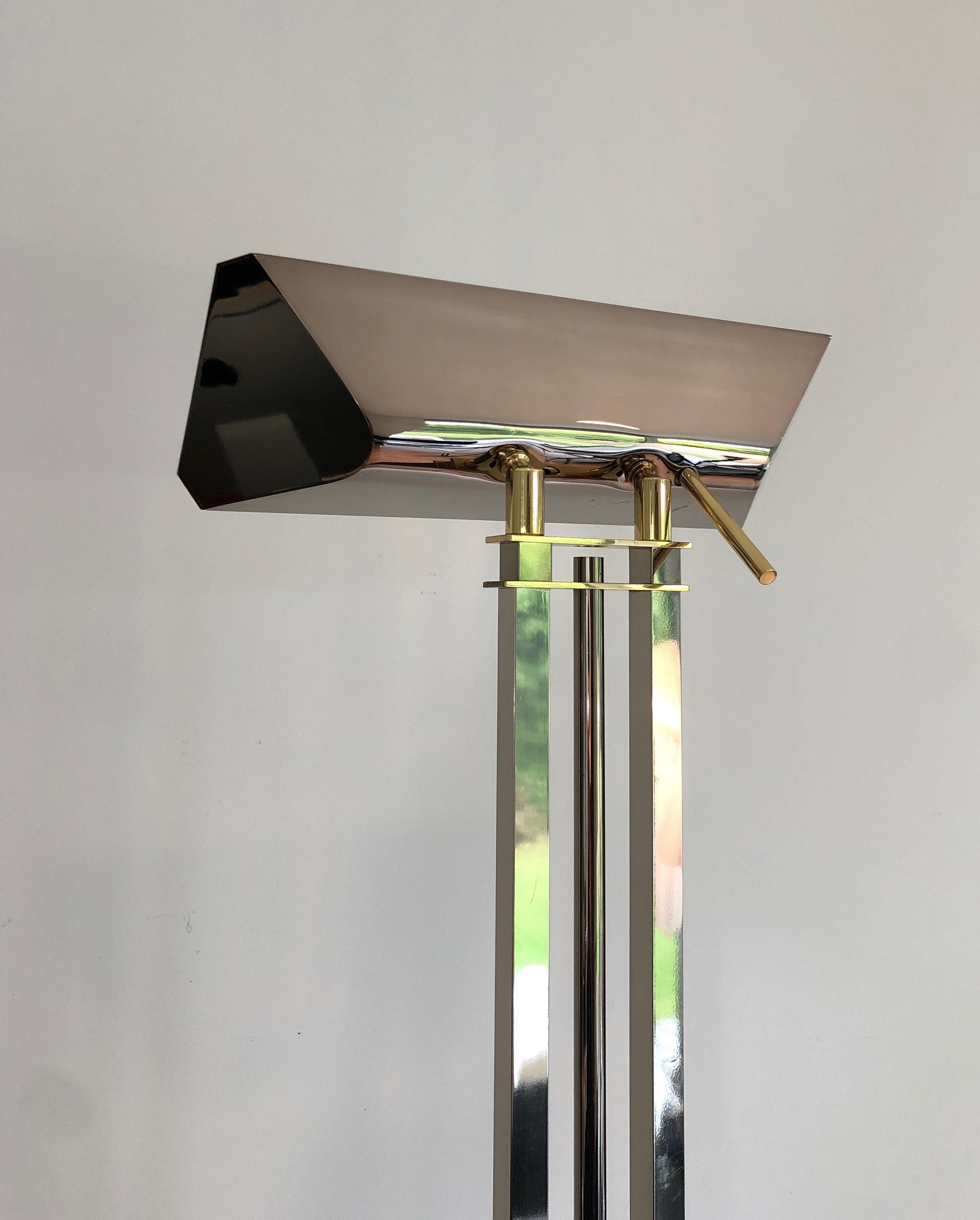 Late 20th Century Gun Metal and Brass Floor Lamp For Sale