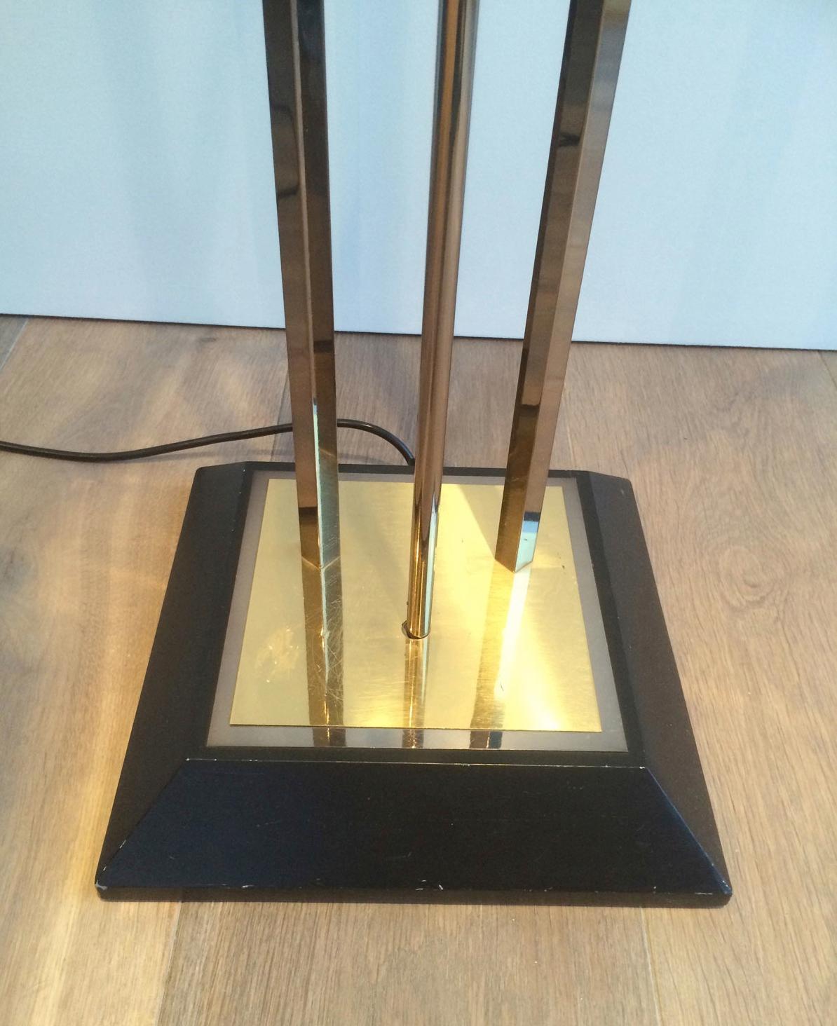 Mid-Century Modern Gun Metal and Brass Floor Lamp, French Work, Circa 1970 For Sale