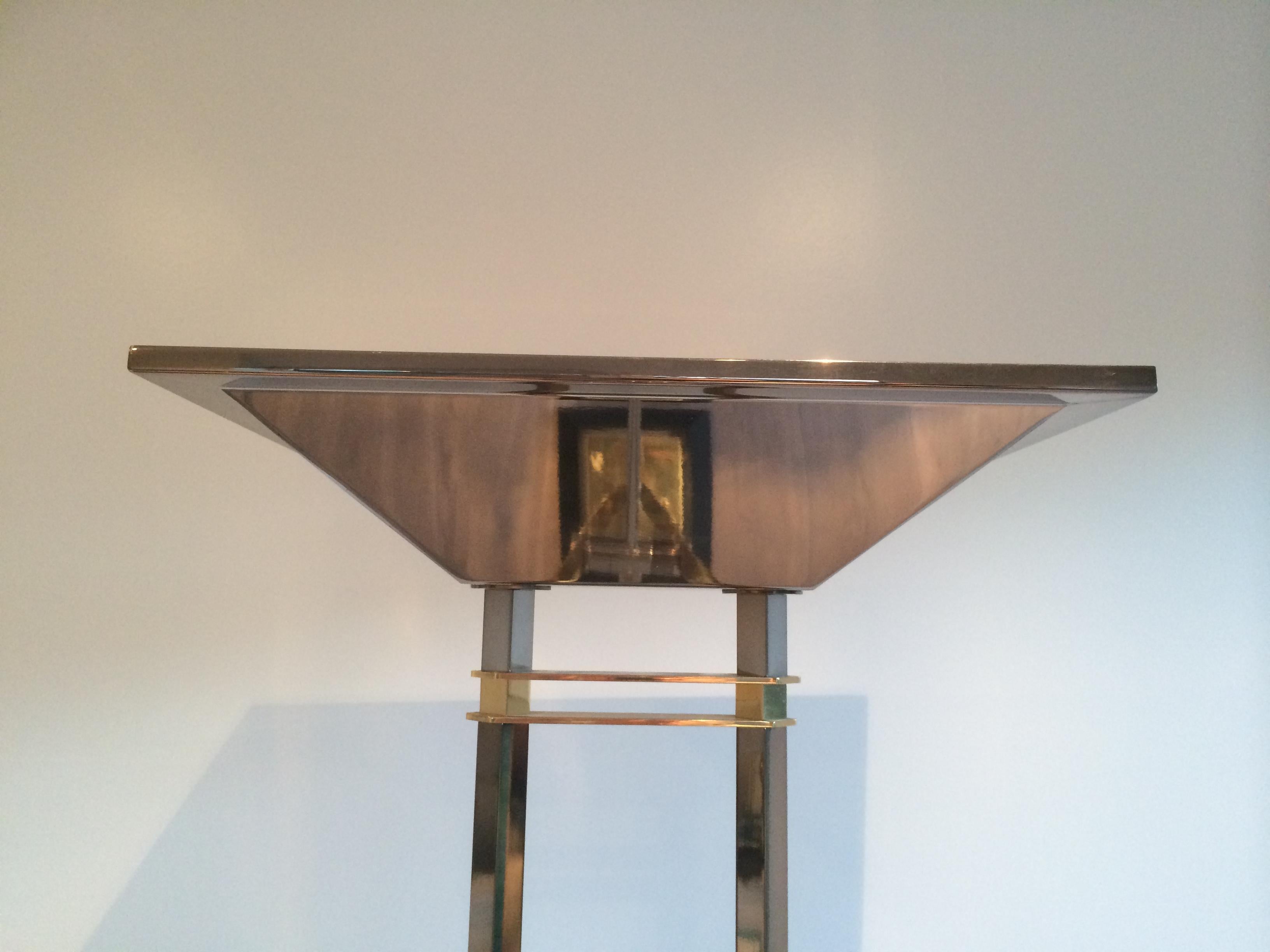 Late 20th Century Gun Metal and Brass Floor Lamp, French Work, Circa 1970 For Sale