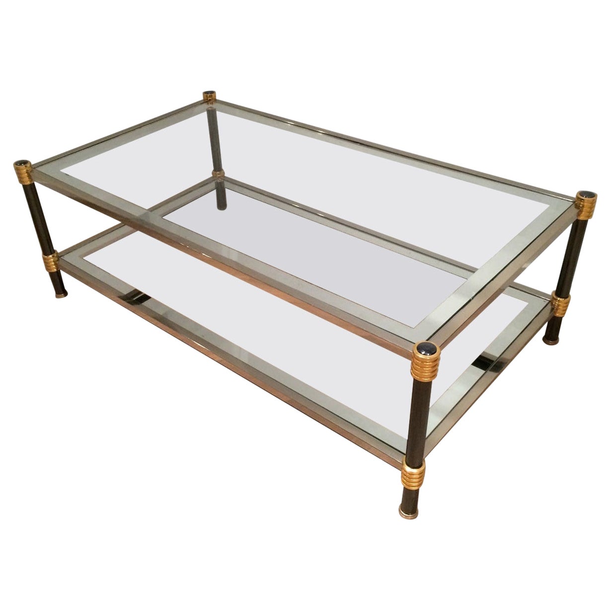 Gun Metal and Gilt Metal Coffee Table, French Work, Circa 1970
