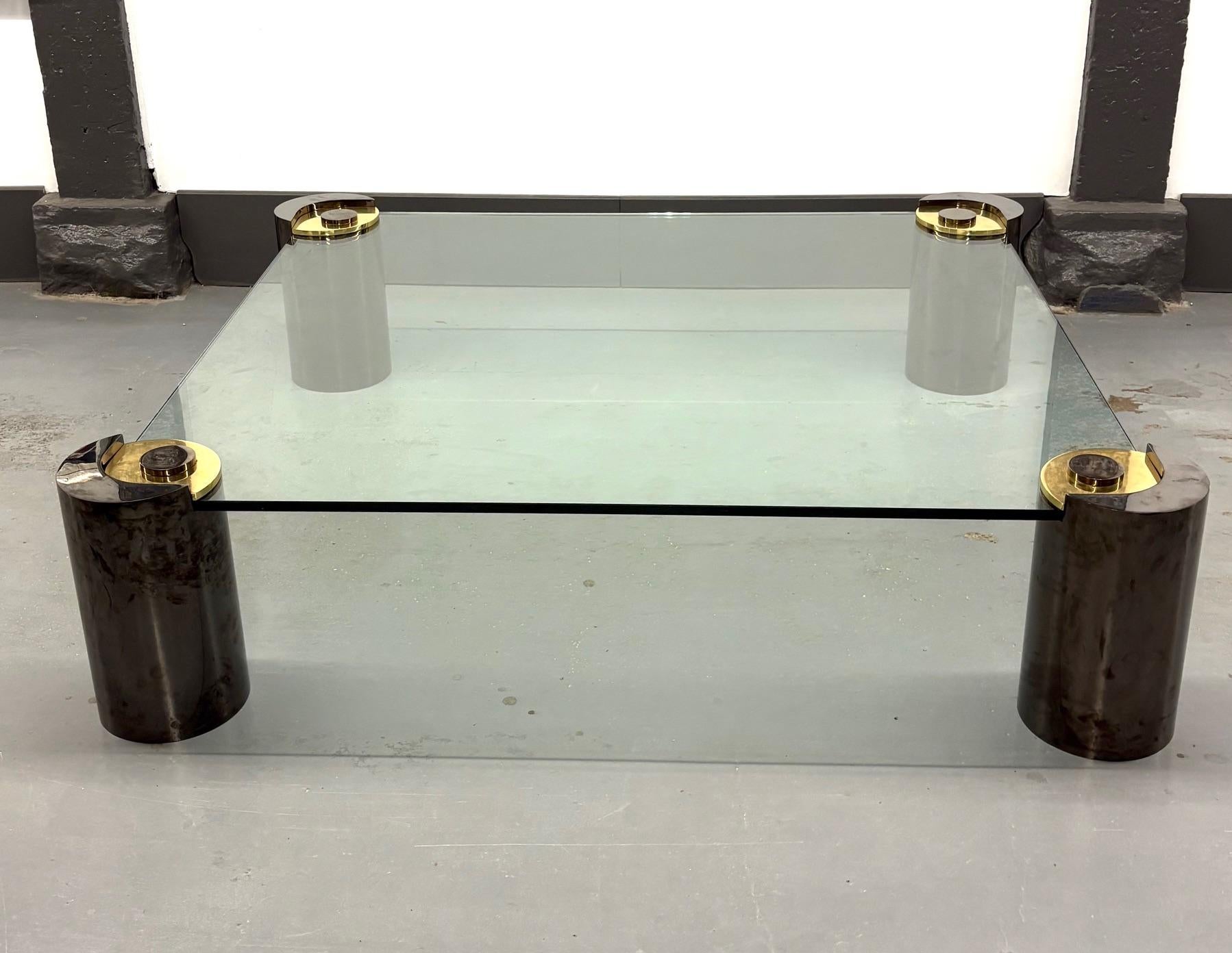 Solid brass and gun metal by Karl Springer. Signed etched to one of the legs: 