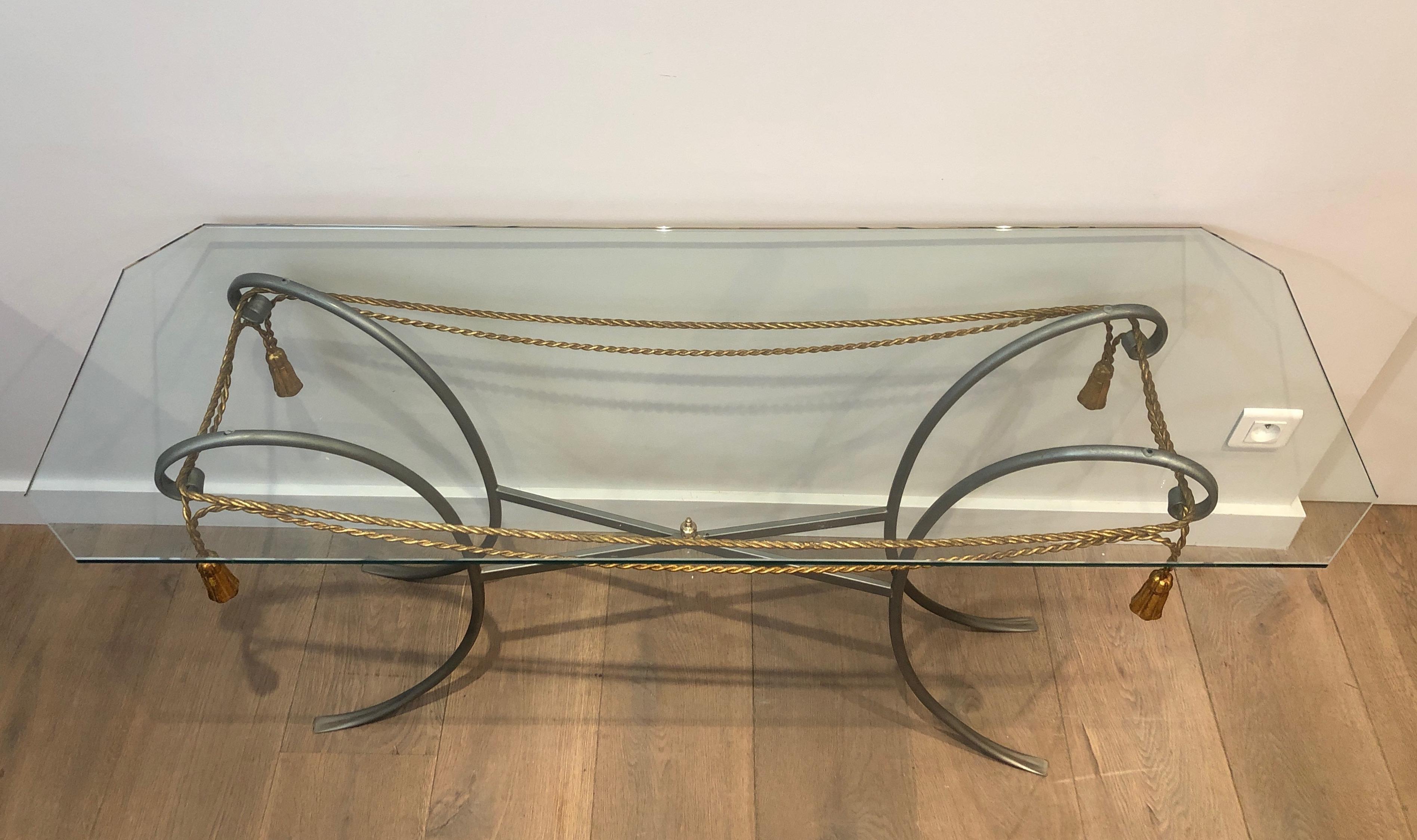 Gun Metal Console Table with Gilt Metal Garlands and Pompons and A Glass Twitop 10