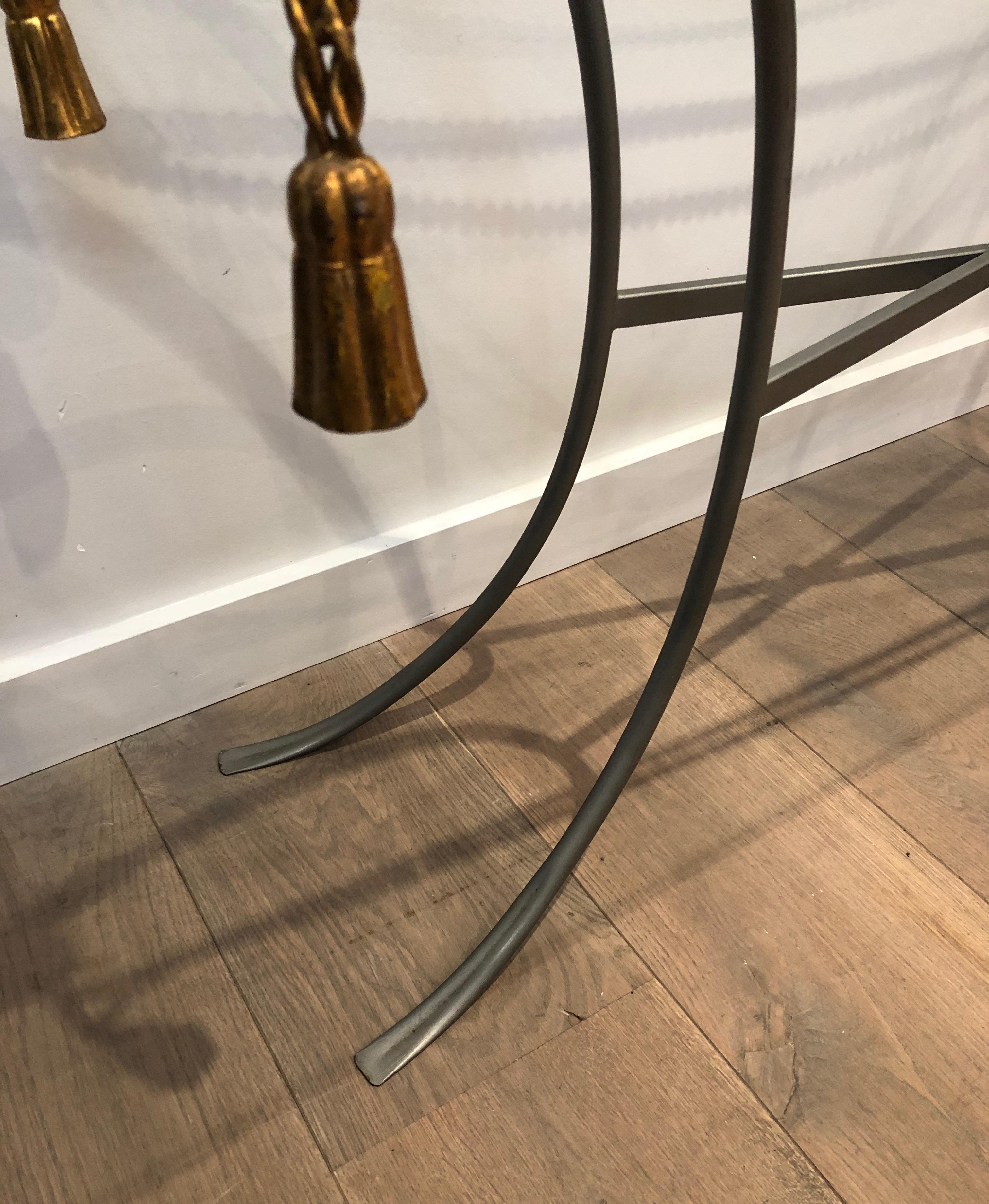 Gun Metal Console Table with Gilt Metal Garlands and Pompons and A Glass Twitop 2