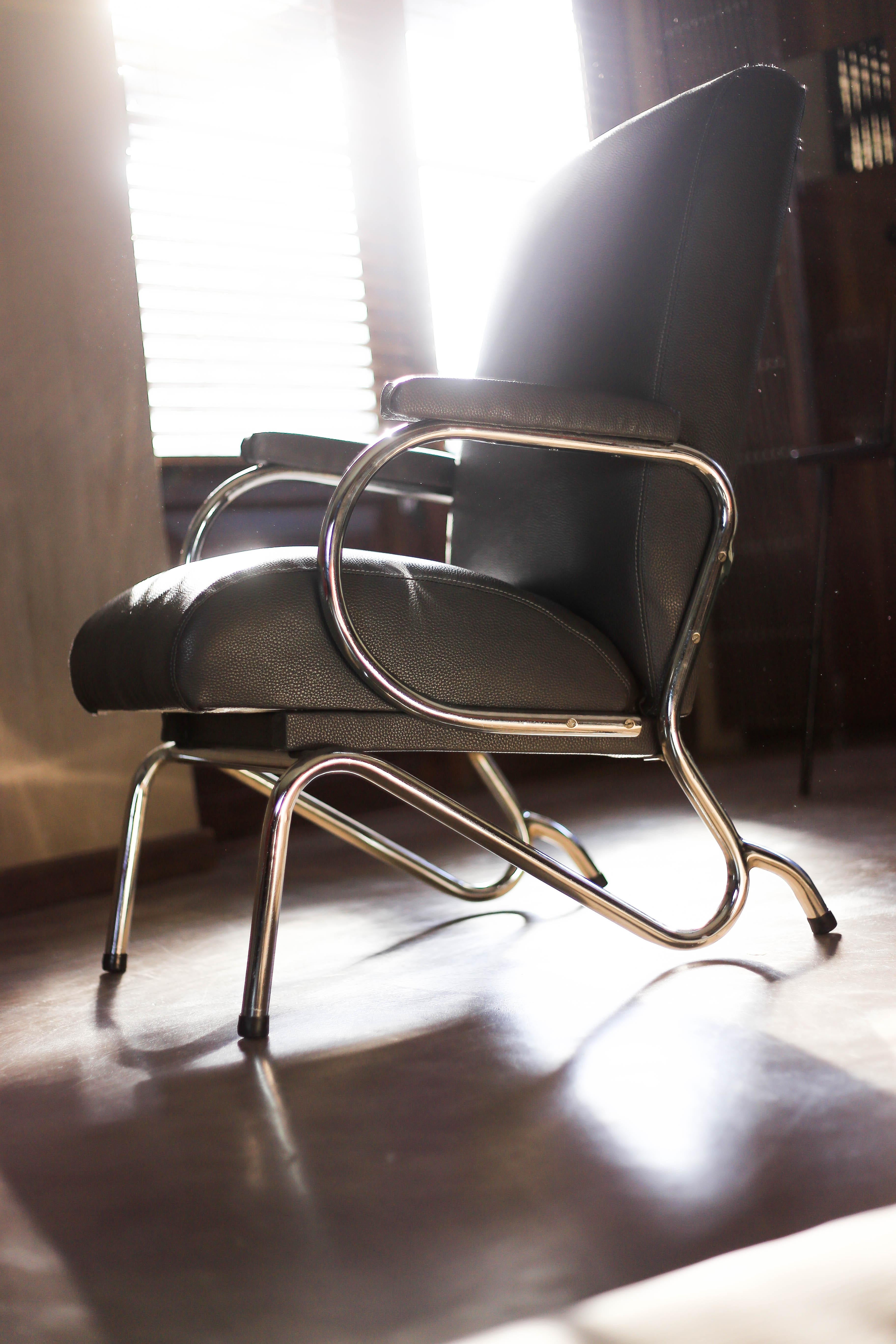 South African Gun Metal Grey Art Deco Chrome-Plated Tubular Steel Chair For Sale