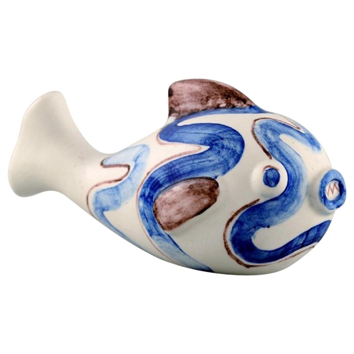 Gun Von Wittrock for Rørstrand, Unique Sculpture, Fish in Glazed Ceramics For Sale
