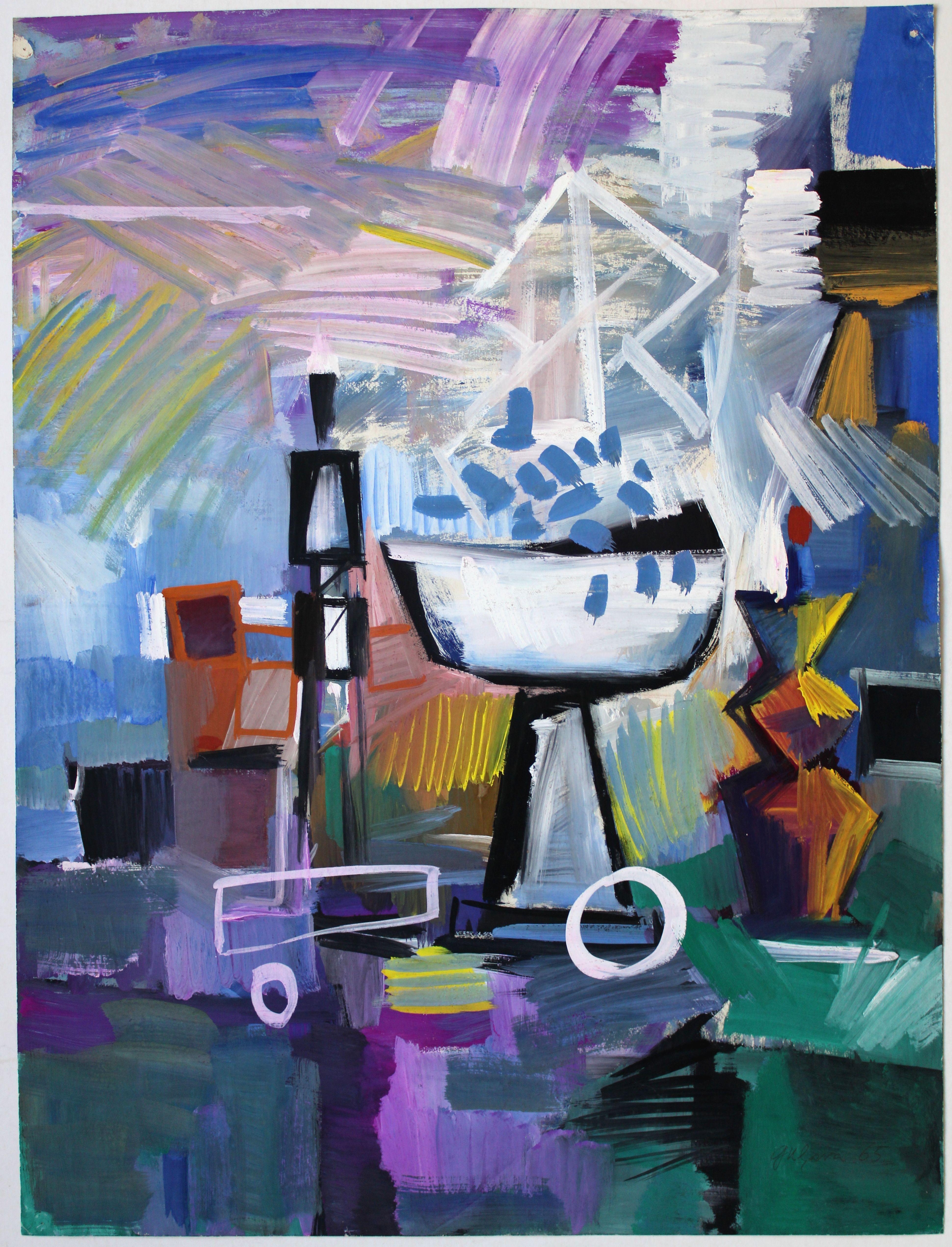 Astratto con vaso. 1965, carta, guazzo, 79 x 59, 5 cm - Painting di Gunars Klava