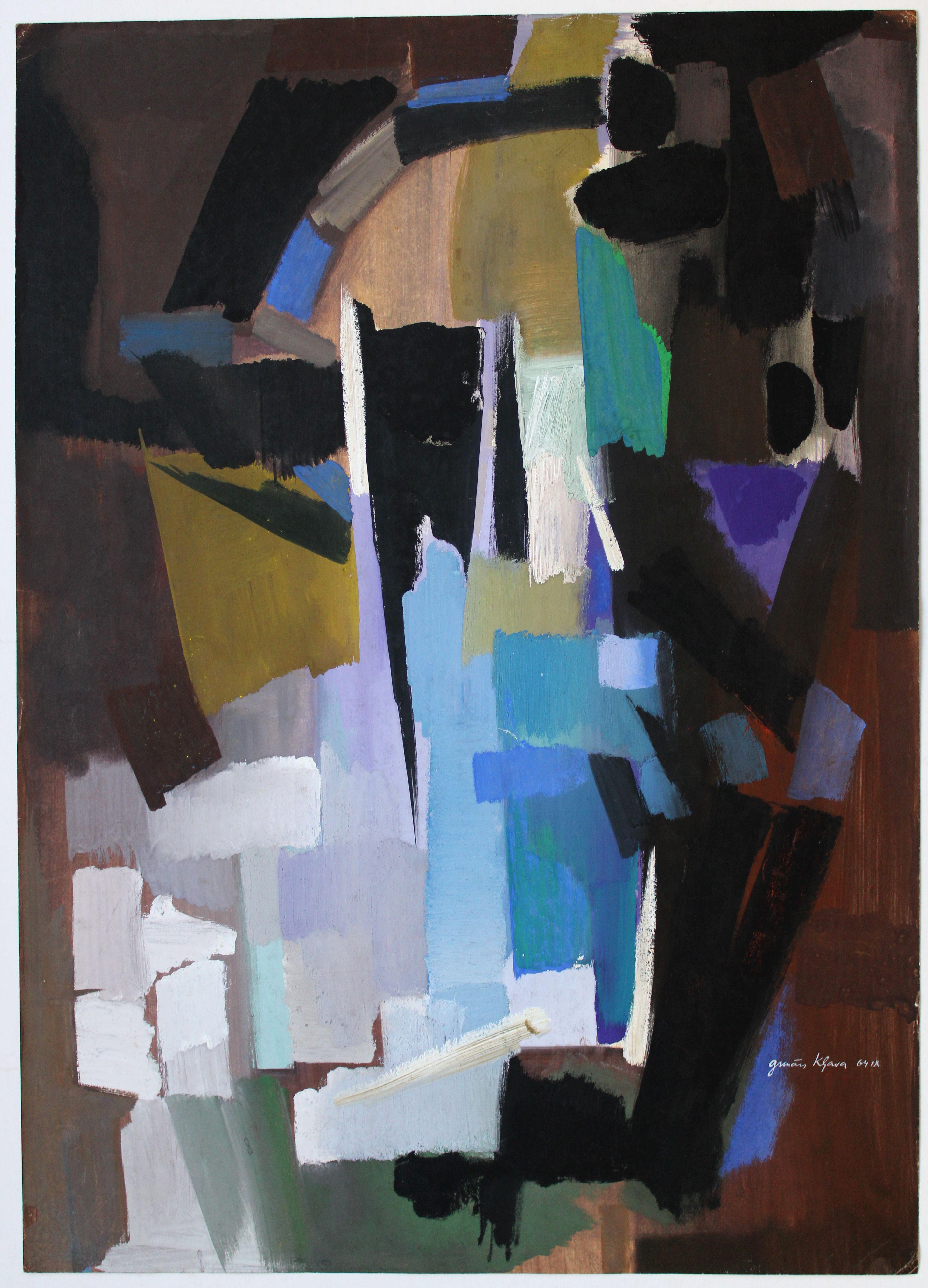Abstraction 1. 1964, paper, gouache, 83 x 59, 5 cm - Painting by Gunars Klava