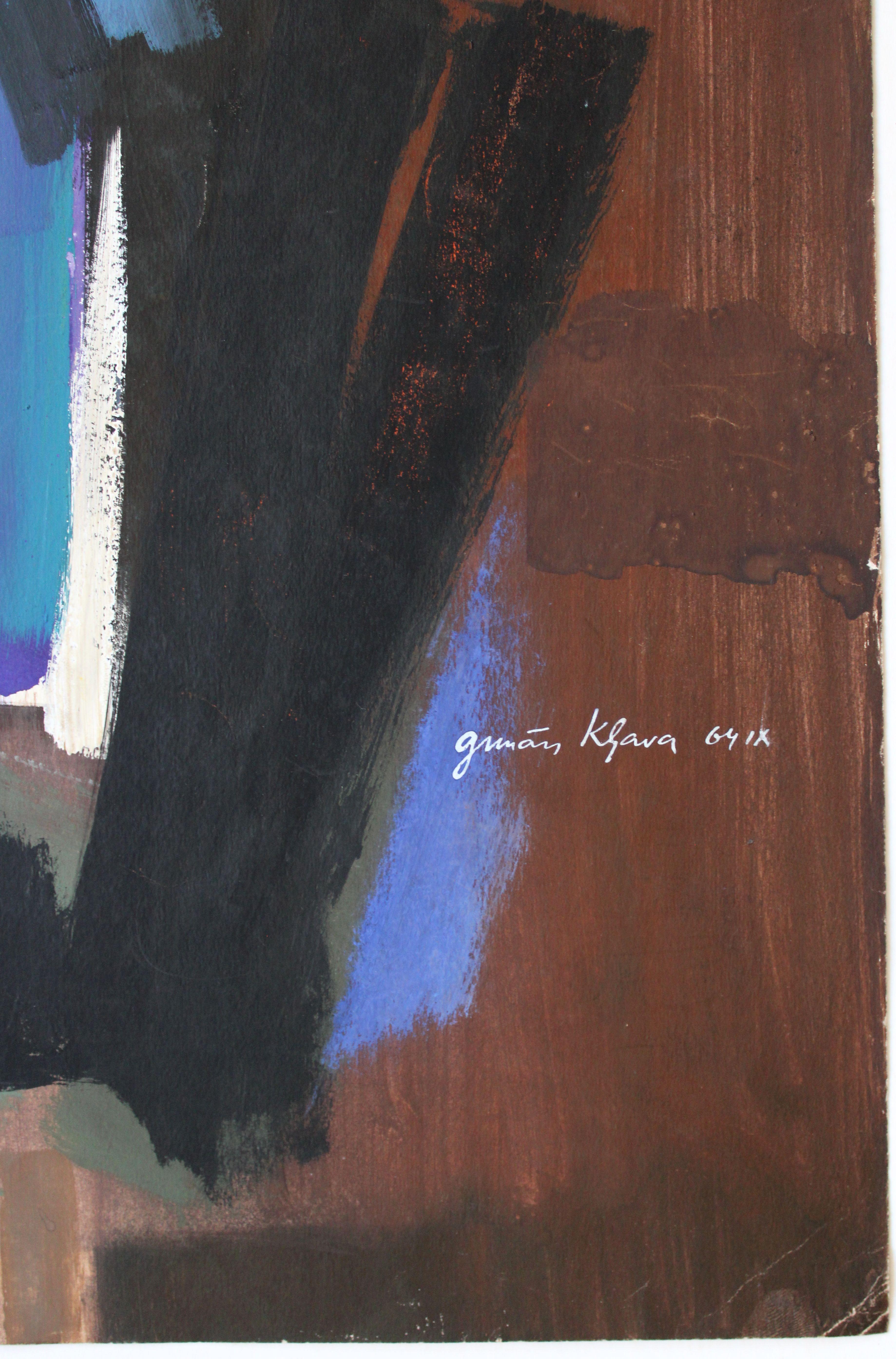 Abstraction 1. 1964, paper, gouache, 83 x 59, 5 cm - Abstract Expressionist Painting by Gunars Klava