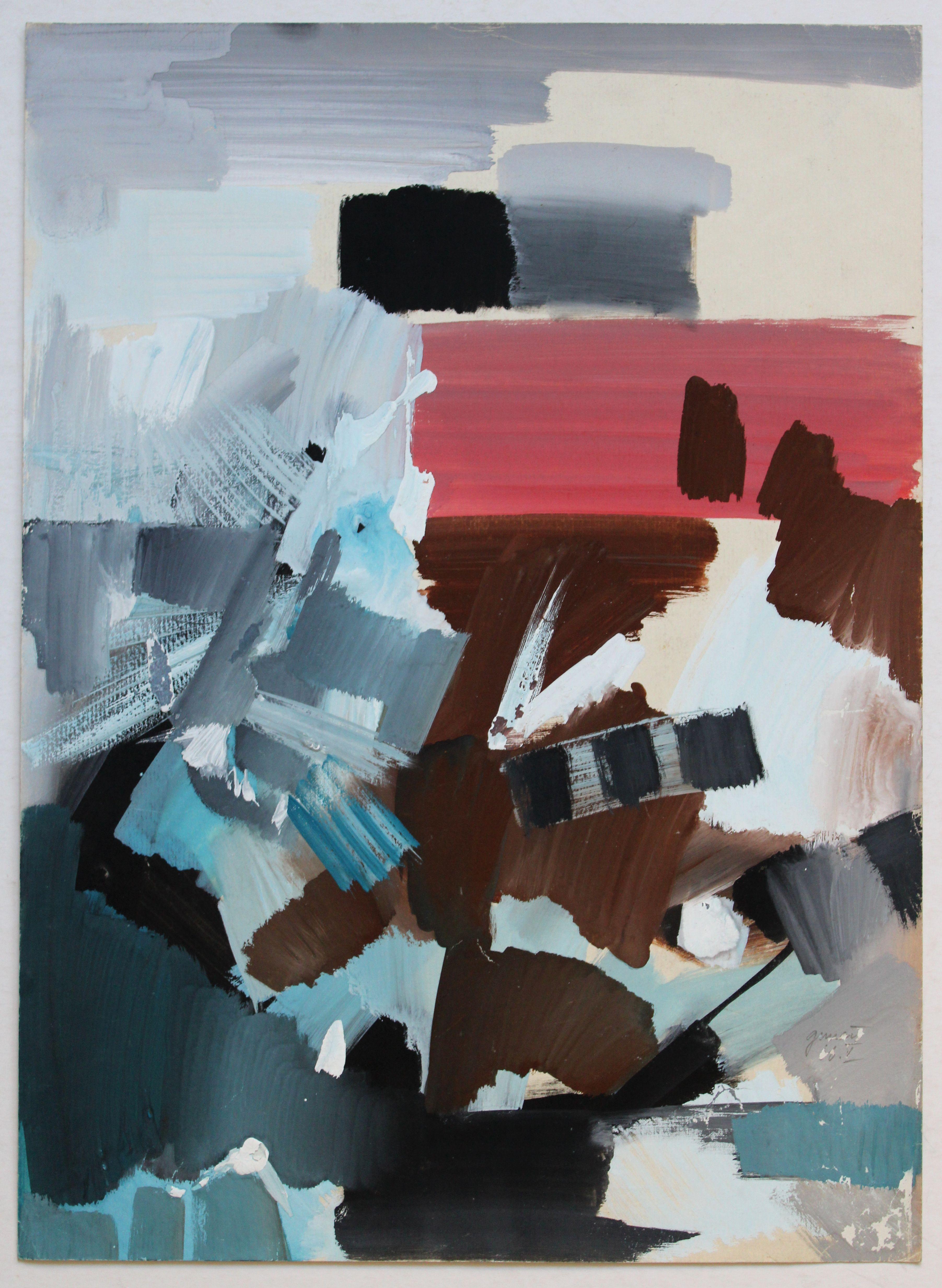 Abstraction. 1966, paper, gouache, 44 x 32 cm - Painting by Gunars Klava
