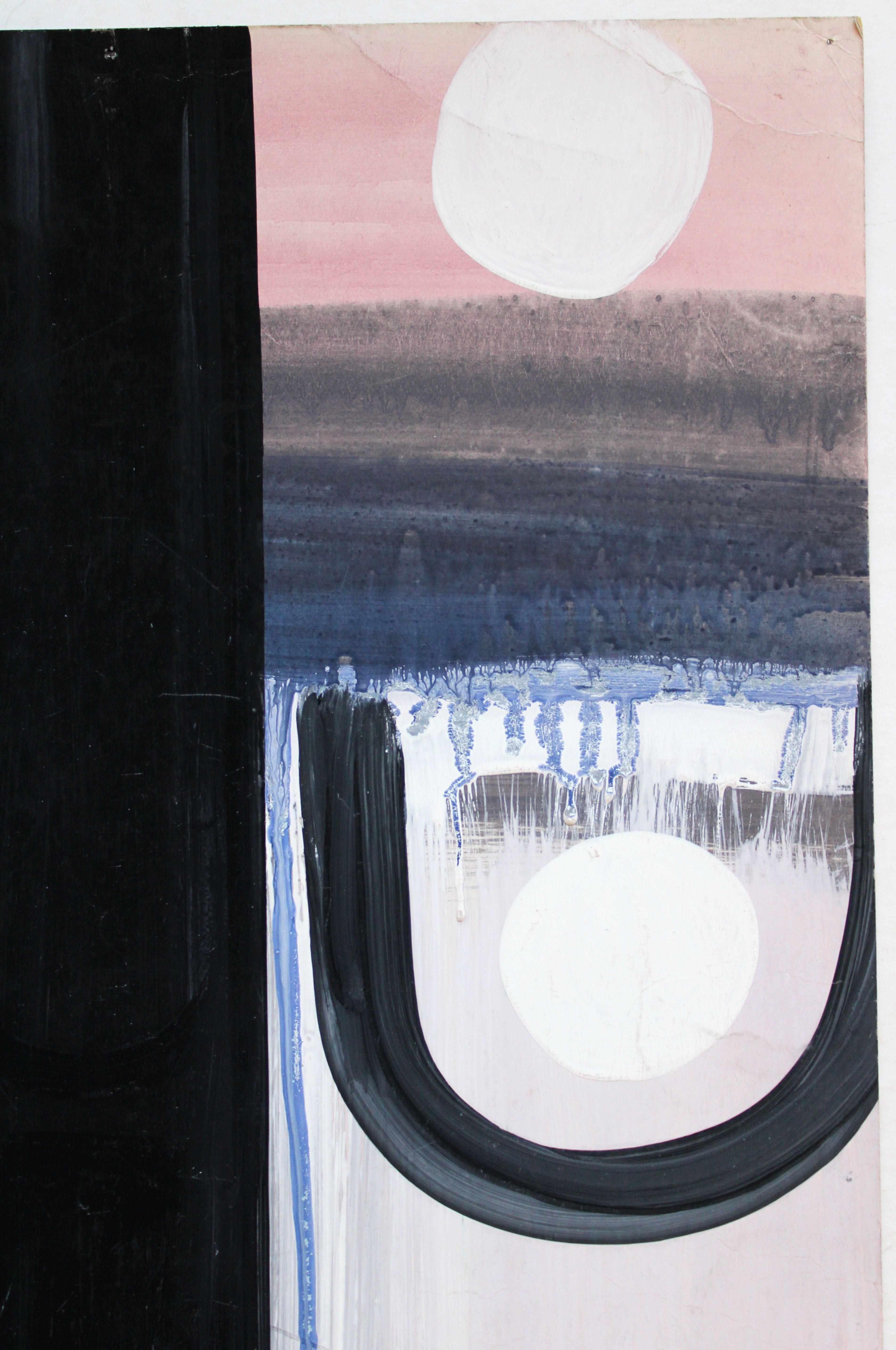 Astrazione 3. 1972, carta, gouache, 55x35 cm - Abstract Painting Nero di Gunars Klava