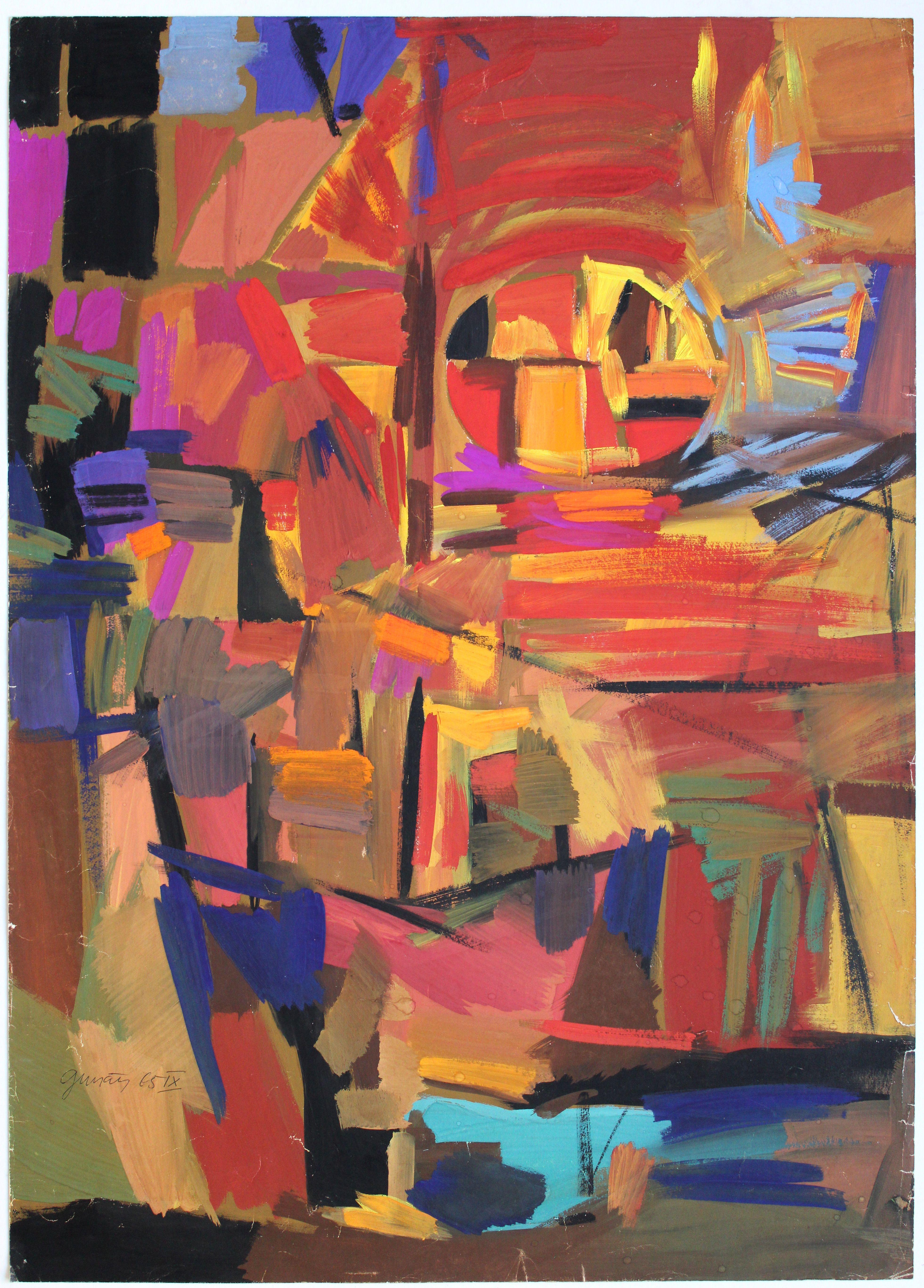Astrazione 5. 1965, carta, guazzo, 83, 5 x 59, 5 cm - Painting di Gunars Klava