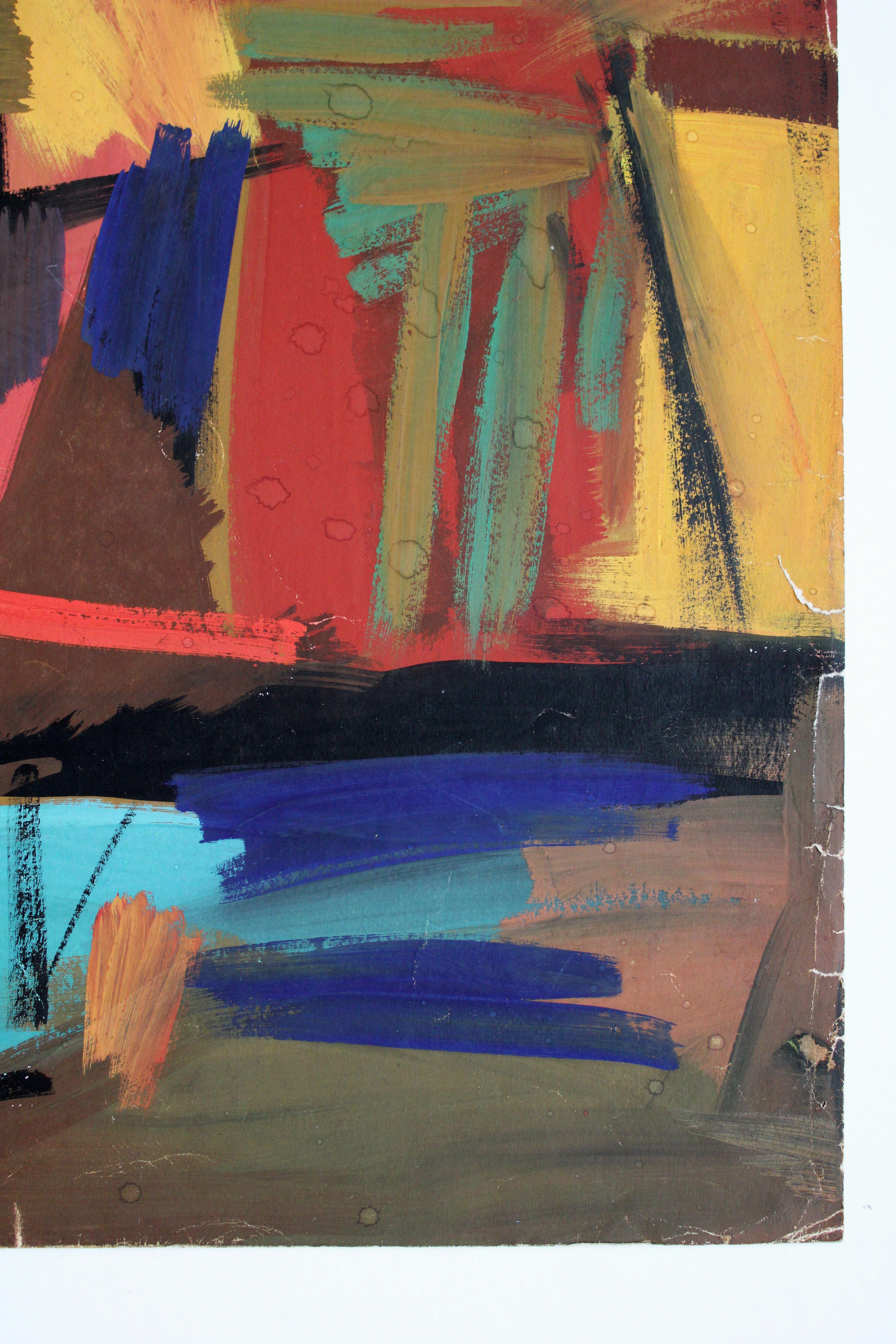 Astrazione 5. 1965, carta, guazzo, 83, 5 x 59, 5 cm - Abstract Painting Marrone di Gunars Klava
