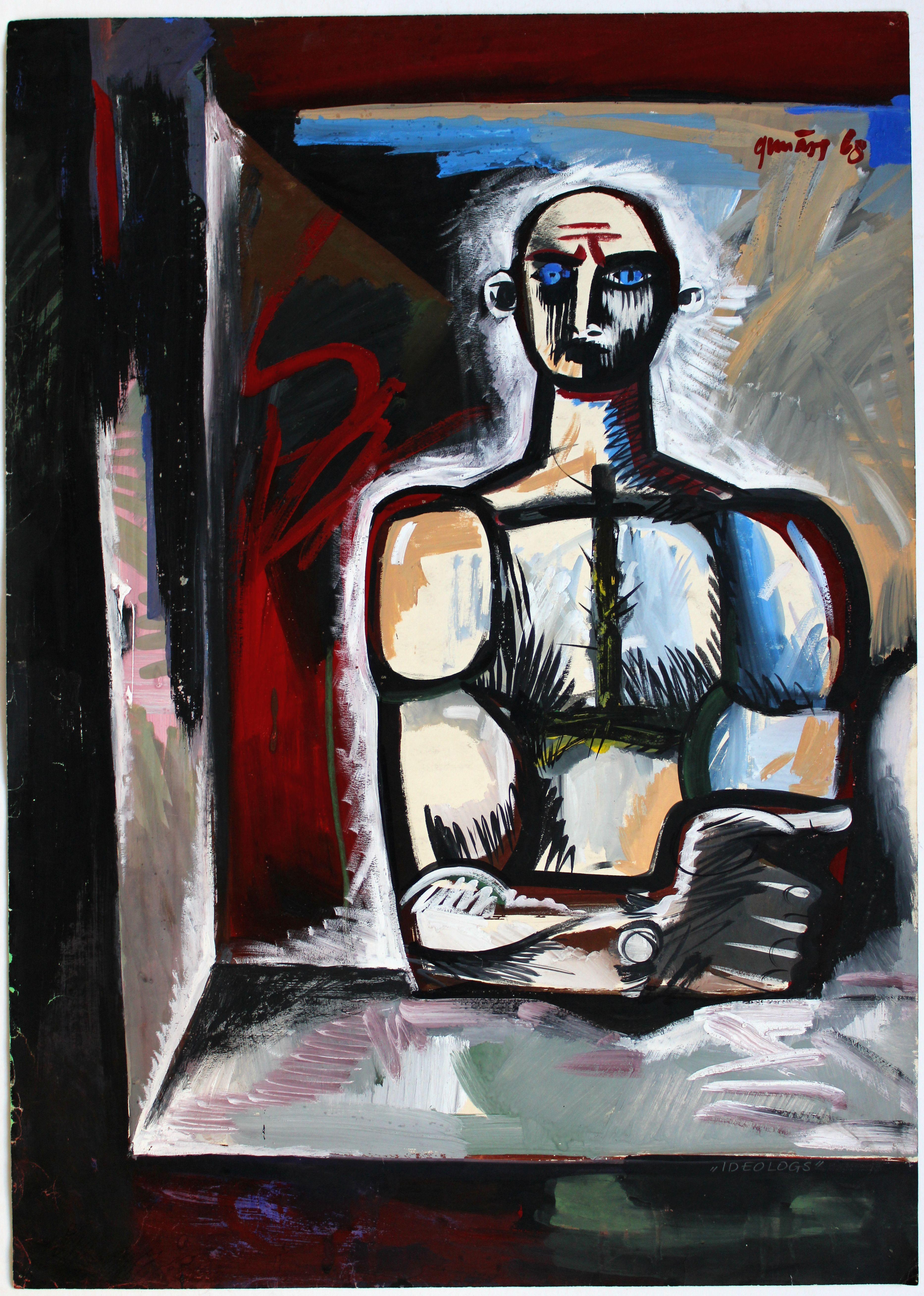 Ideólogo. 1968, gouache sobre papel, 86x61 cm - Painting de Gunars Klava