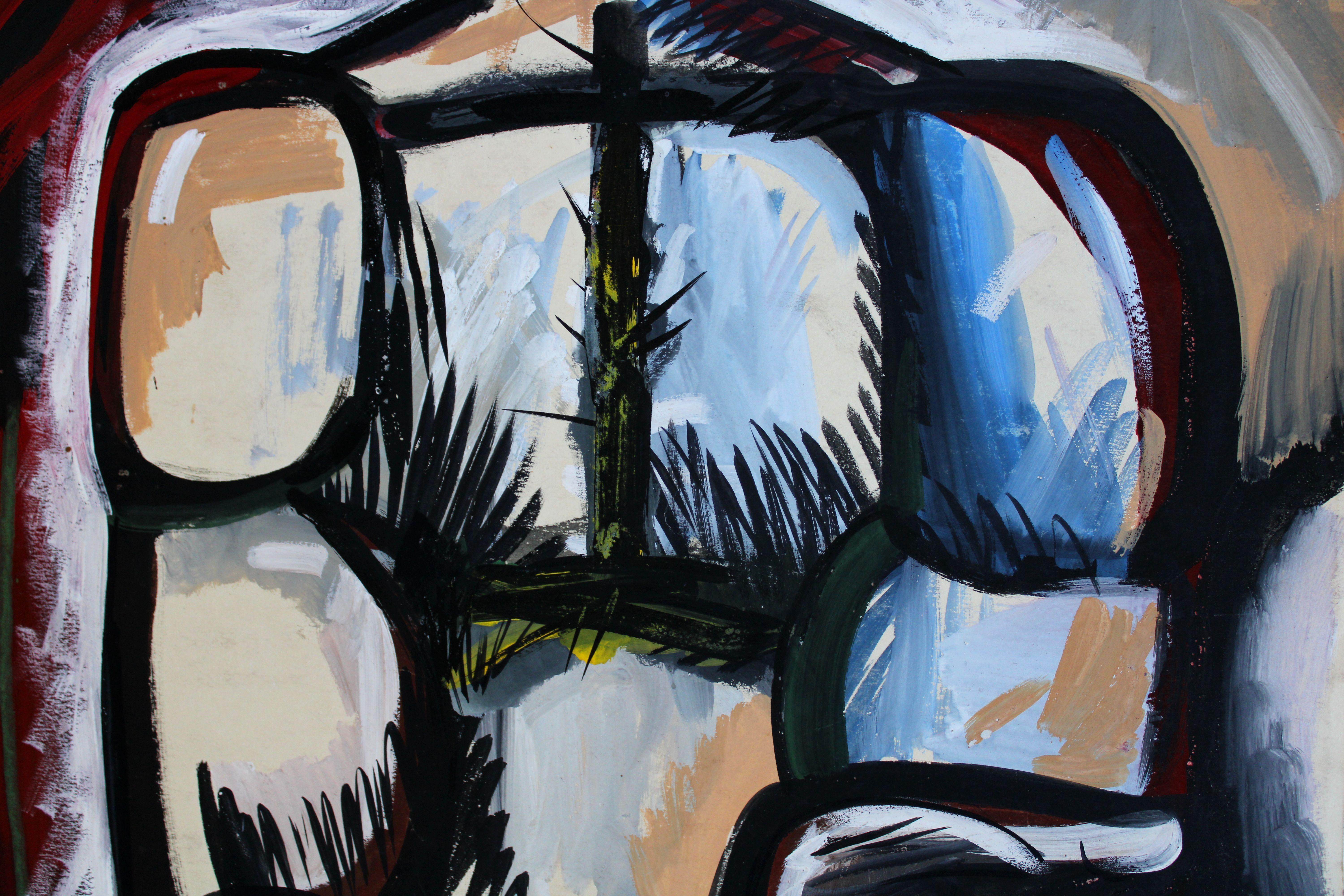 Ideólogo. 1968, gouache sobre papel, 86x61 cm - Abstract Painting Negro de Gunars Klava