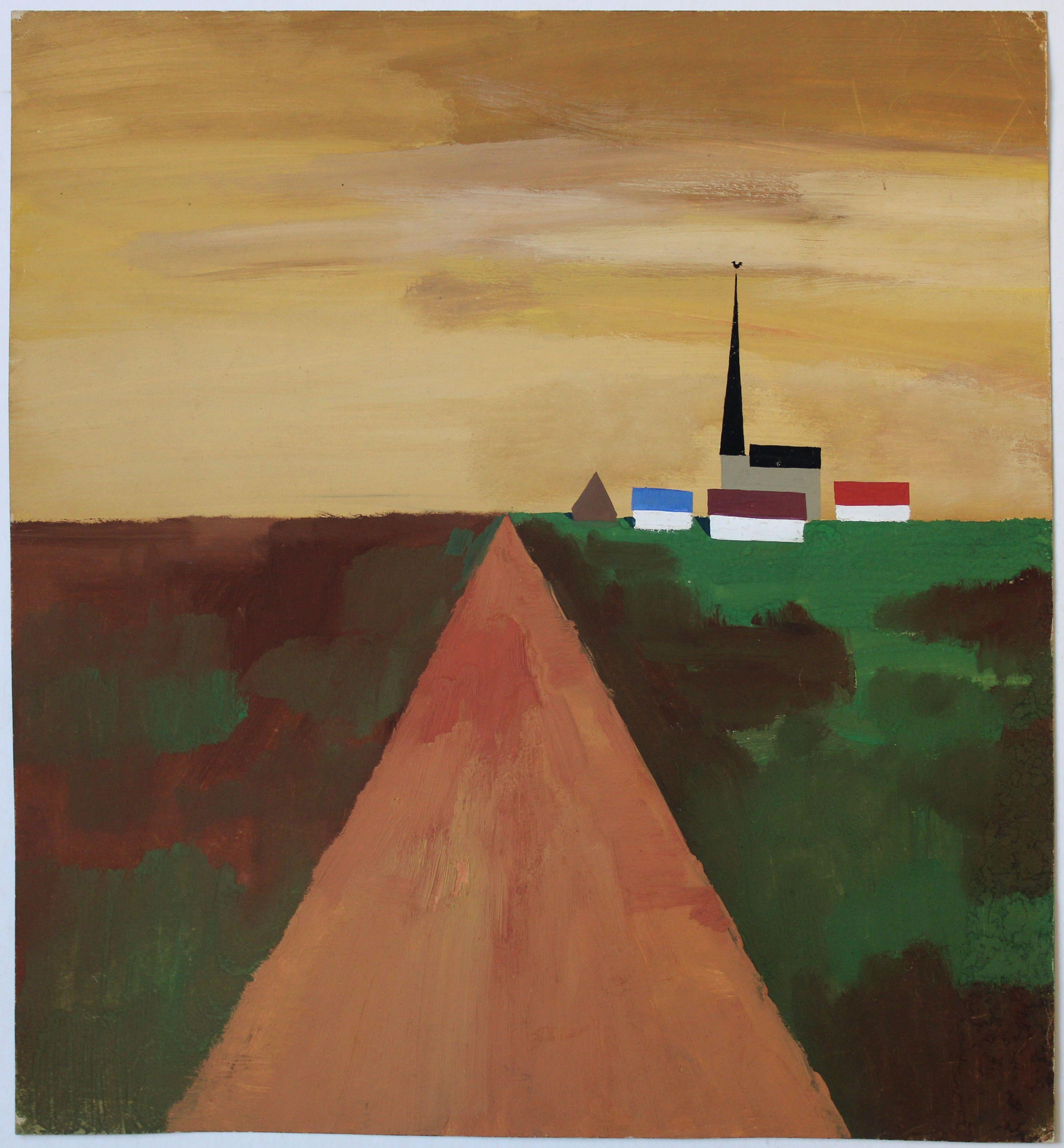 Landscape. 1966, paper, gouache, 49. 5 x 45. 5 cm - Painting by Gunars Klava