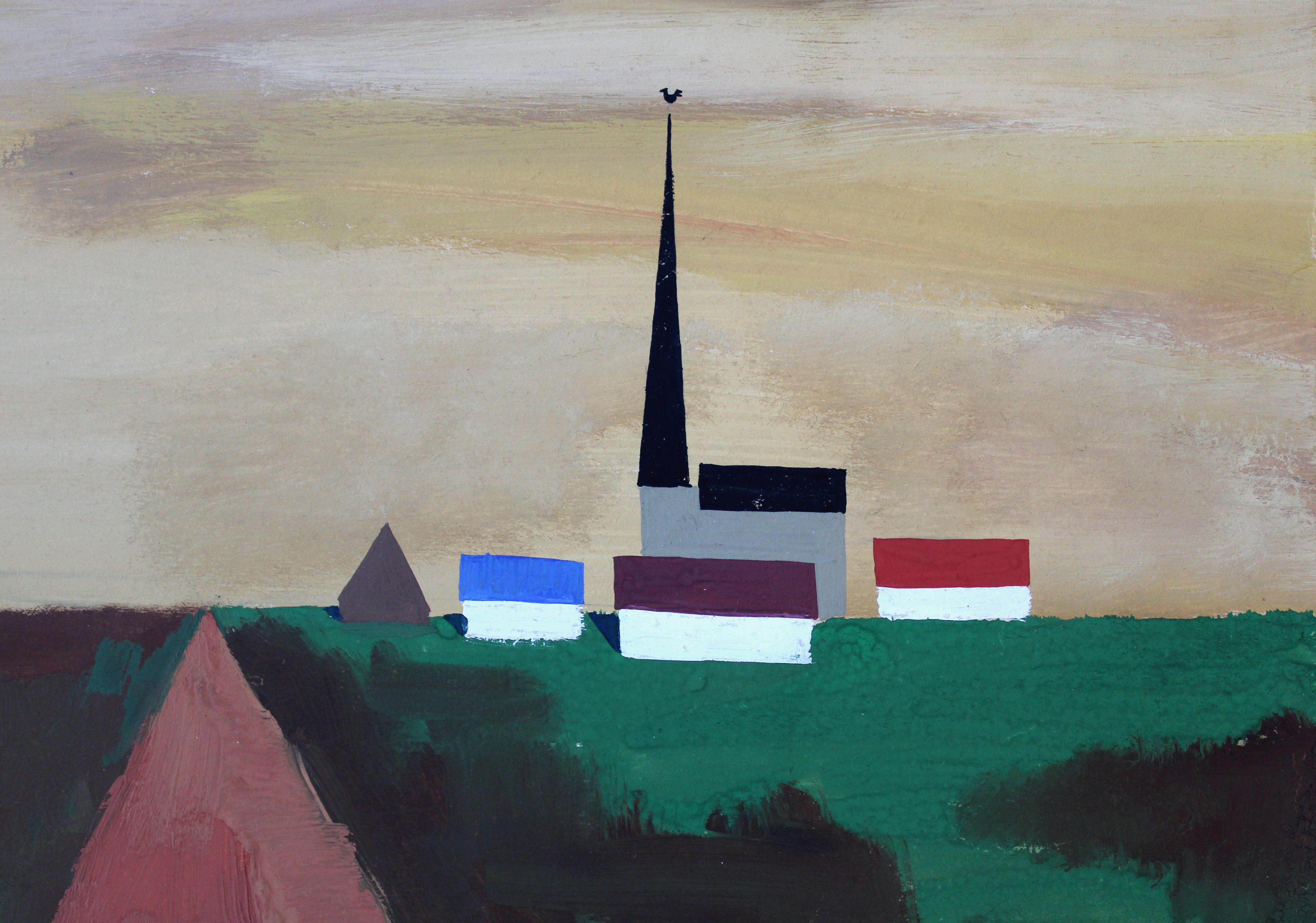 Landscape. 1966, paper, gouache, 49. 5 x 45. 5 cm - Abstract Expressionist Painting by Gunars Klava