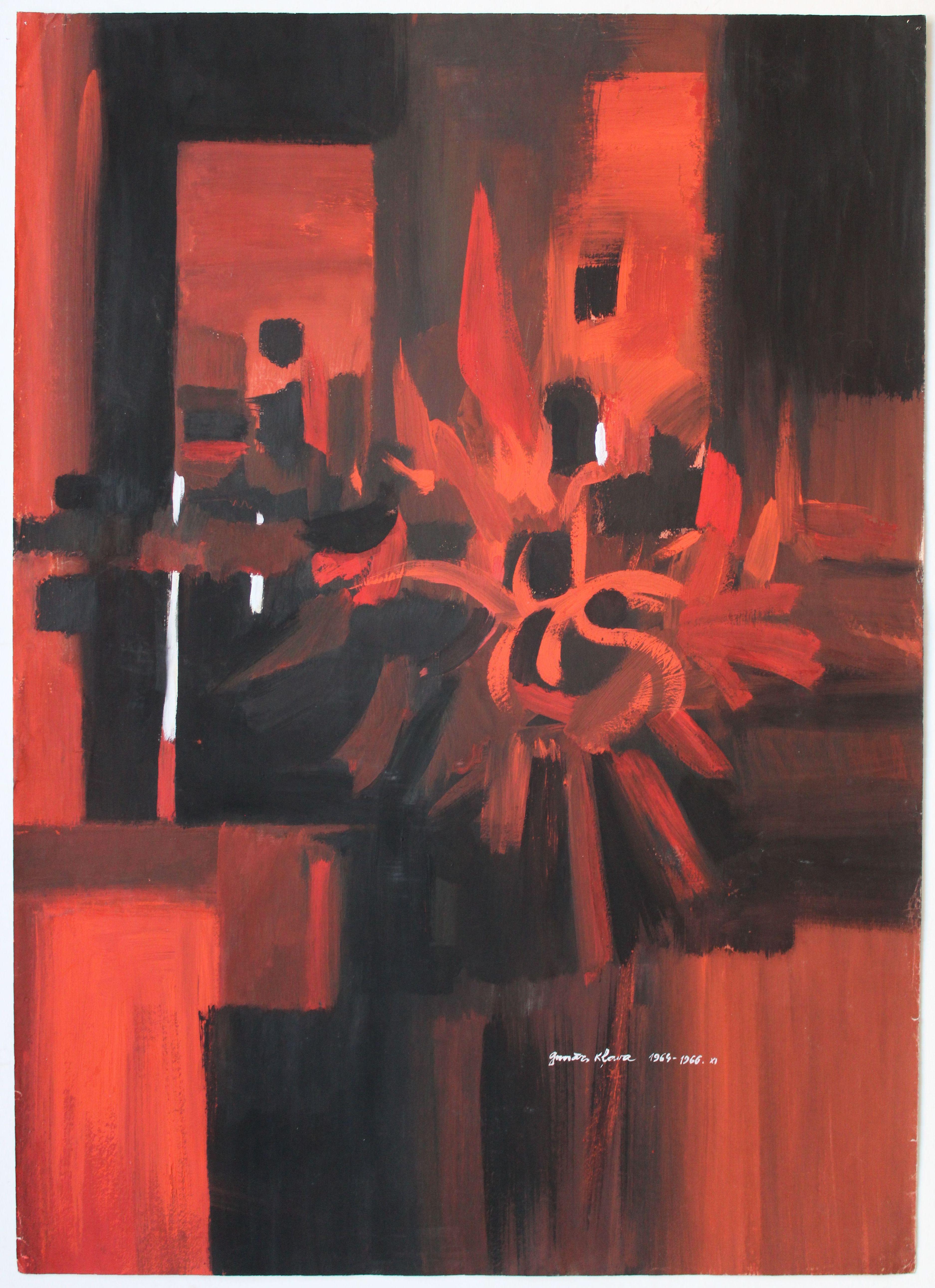 Red abstraction. 1964-66, paper, gouache, 86x 61 cm - Painting by Gunars Klava