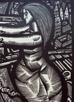 Ponts. Extrait de la série "My Riga". 1967.  Papier, linogravure, 69x103 cm.