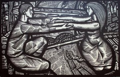 Ponts. Extrait de la série "My Riga". 1967.  Papier, linogravure, 69x103 cm.