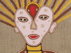 Couvercle d'oreiller Gunda en lin beige brodé à la main