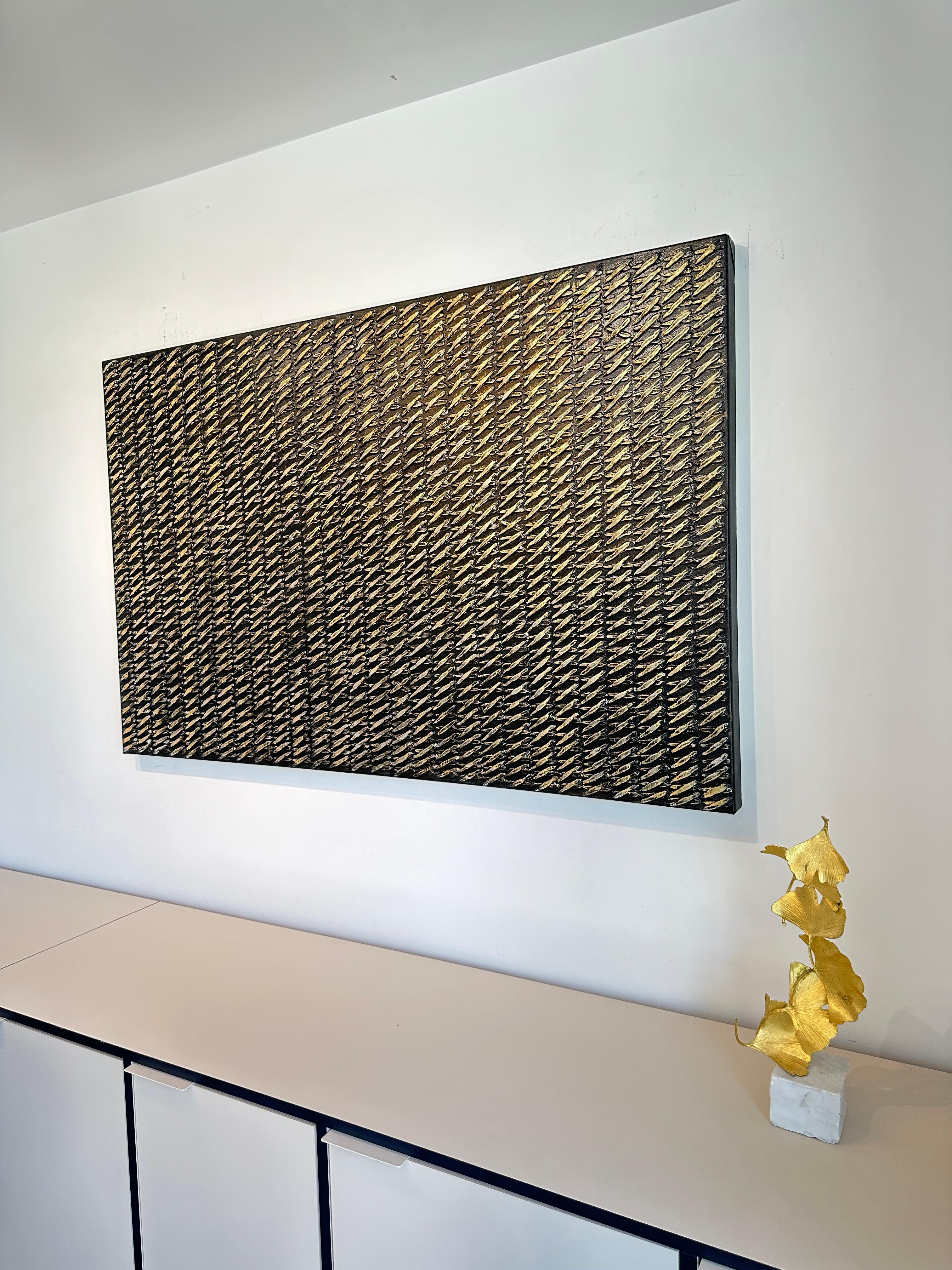 Black X's by Gunda Jastorff - Contemporary Geometric Textured Painting For Sale 4