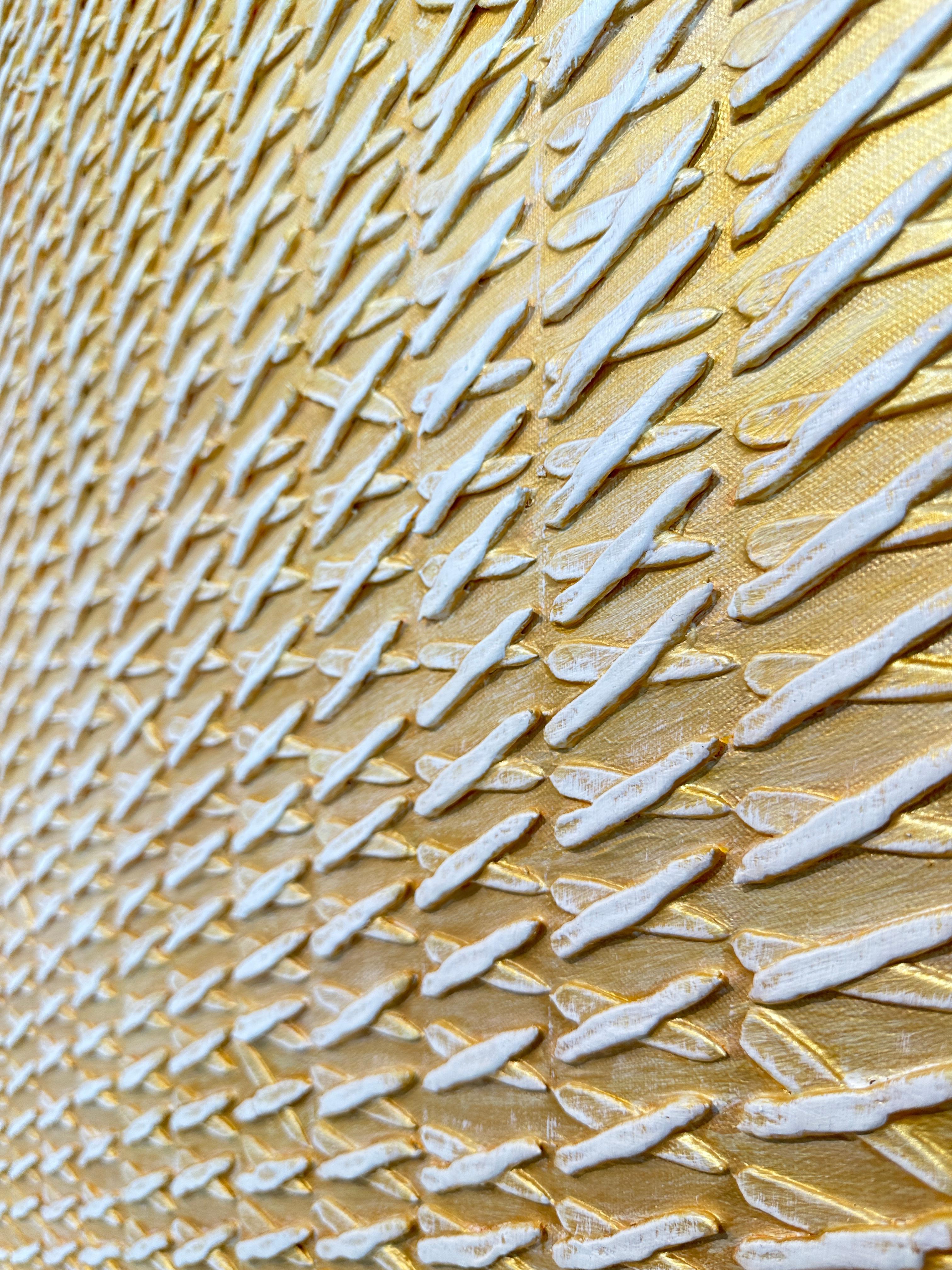Golden X's by Gunda Jastorff - Contemporary Geometric Textured Painting For Sale 9