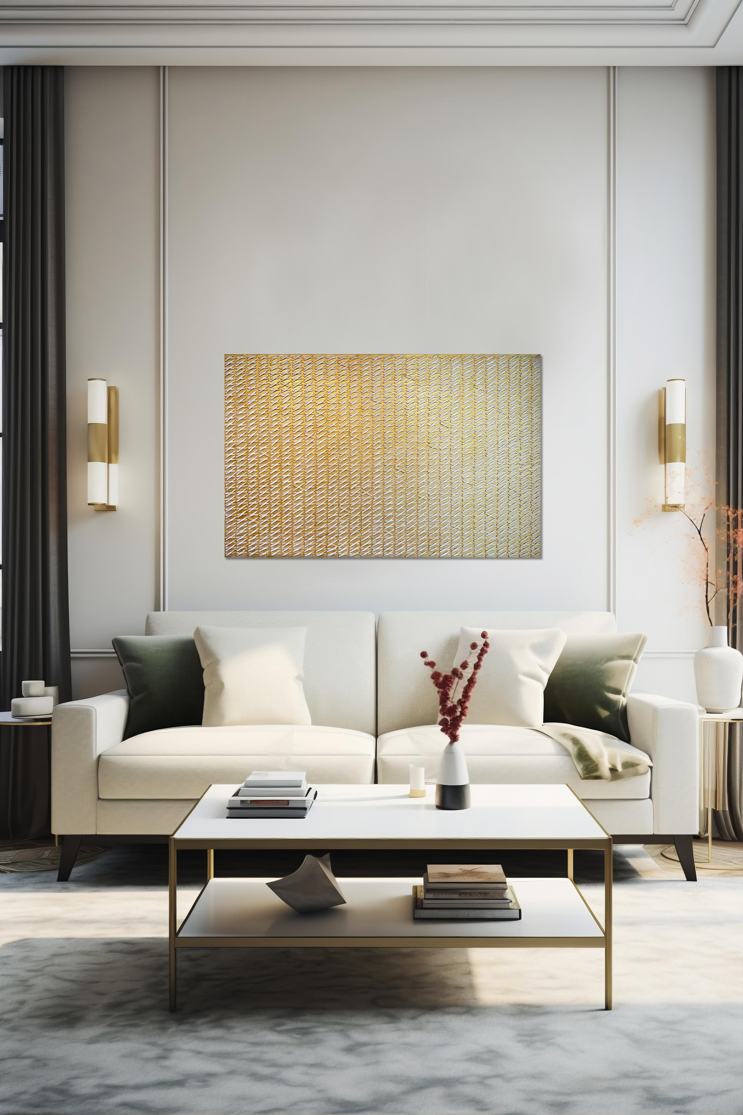 Golden X's by Gunda Jastorff - Contemporary Geometric Textured Painting For Sale 10