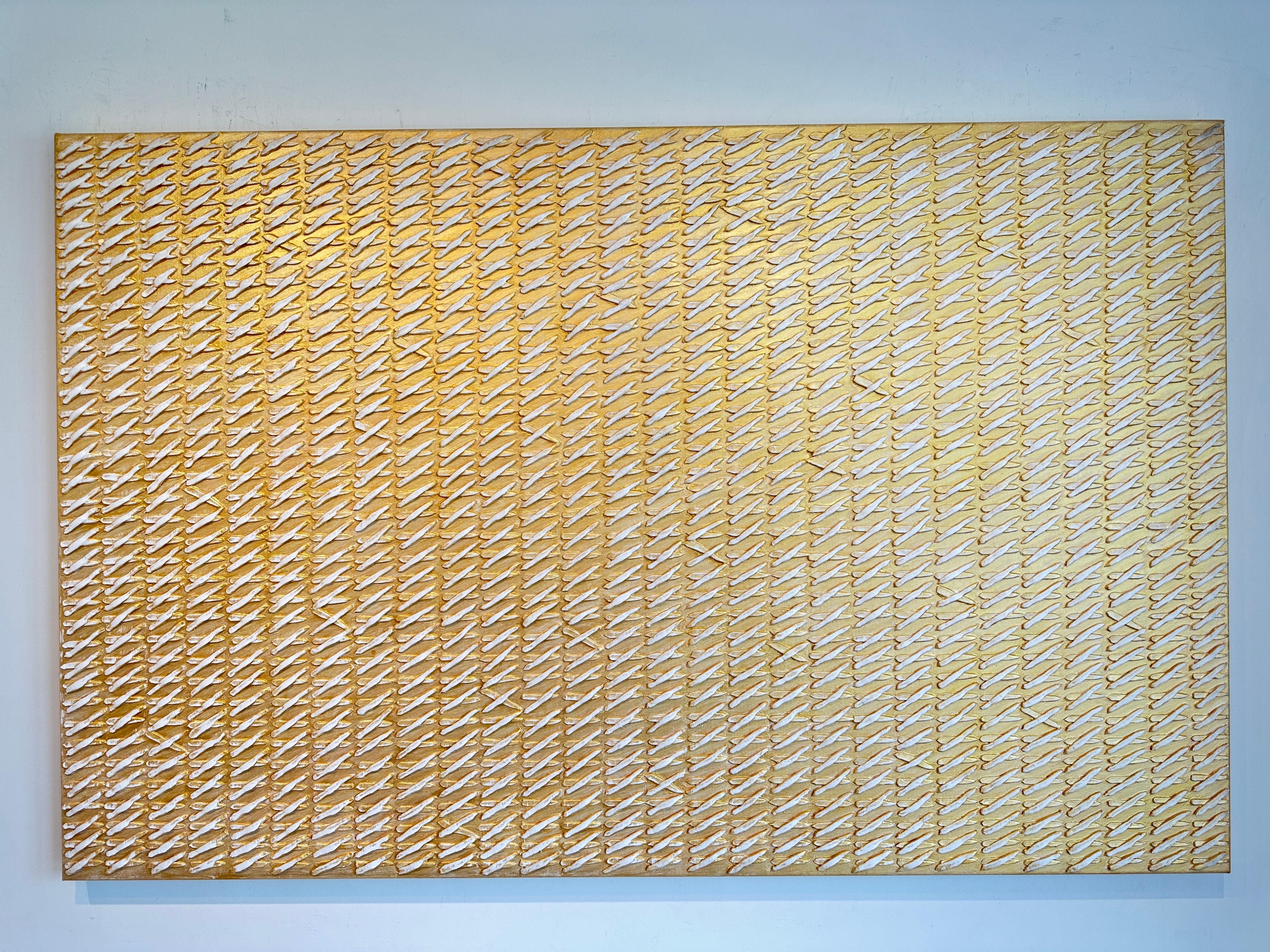 Golden X's by Gunda Jastorff - Contemporary Geometric Textured Painting For Sale 1