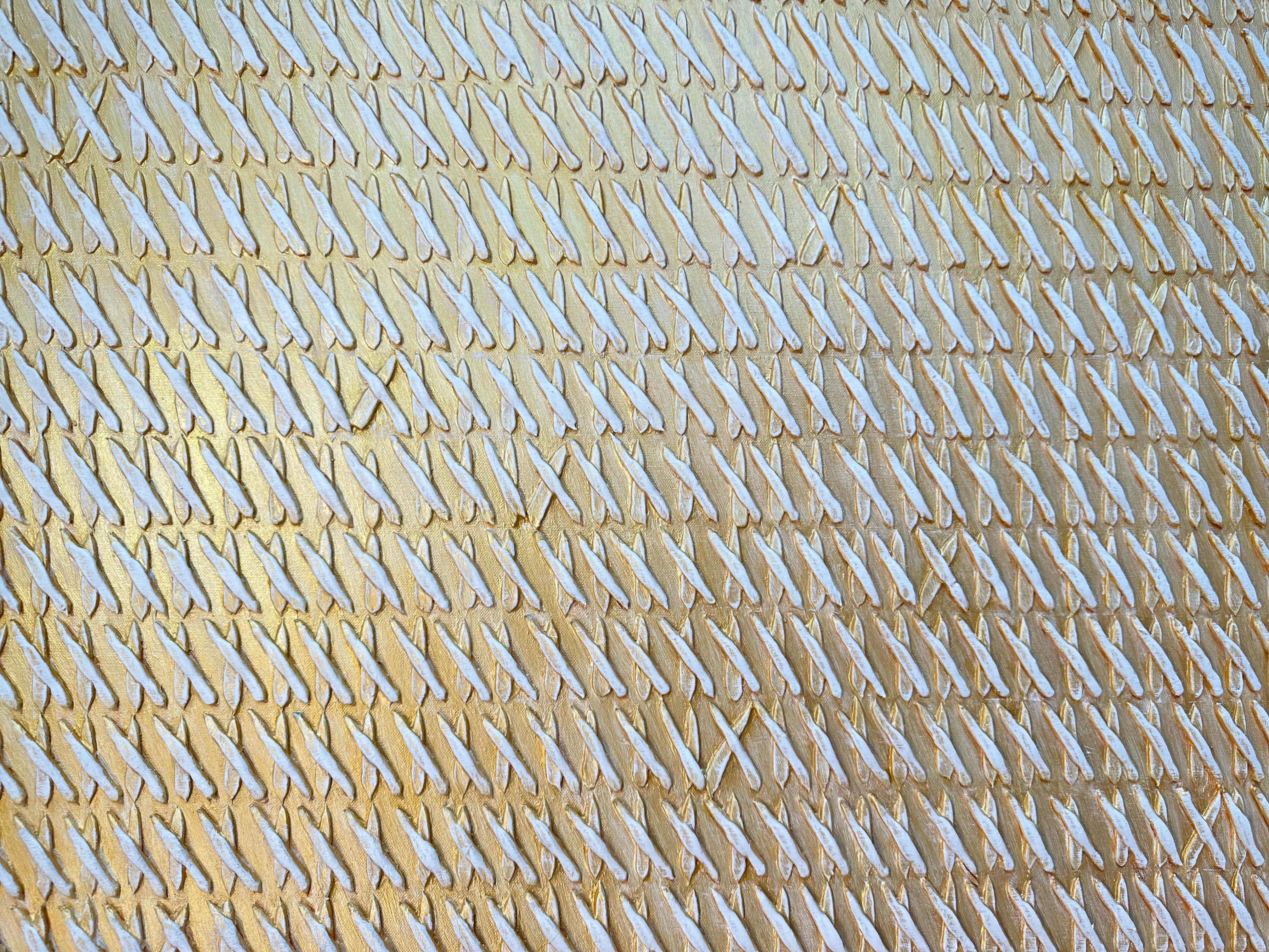 Golden X's by Gunda Jastorff - Contemporary Geometric Textured Painting For Sale 2